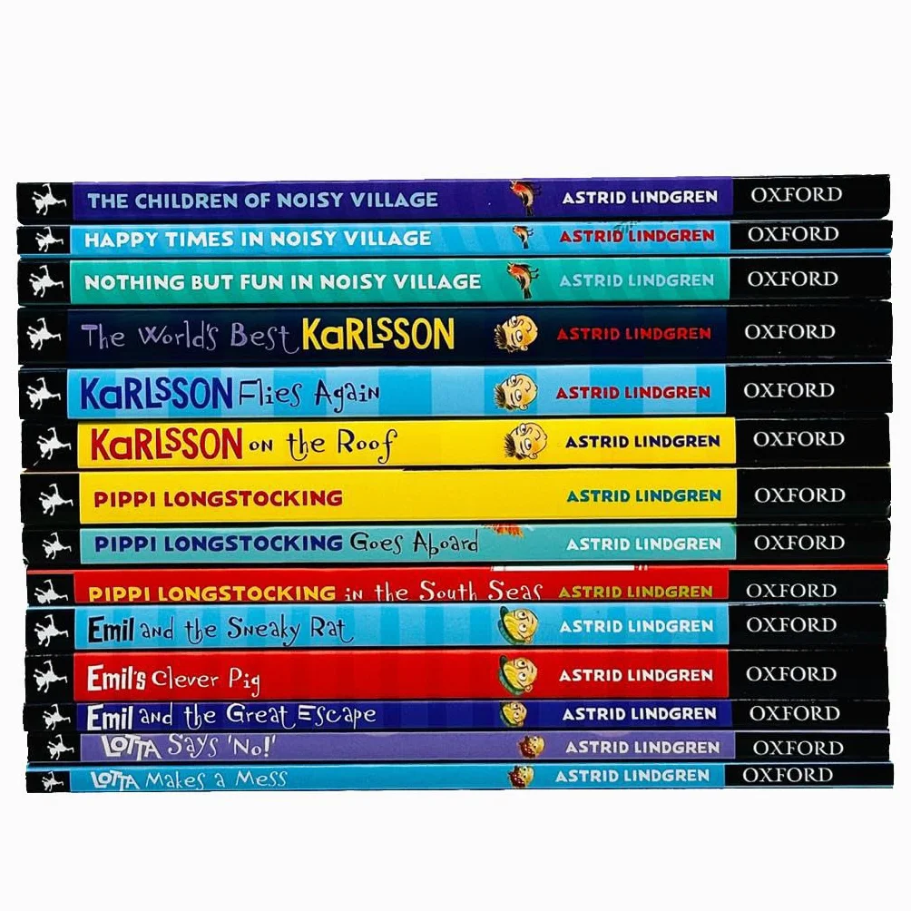 Astrid Lindgren Collection 14 Books Set (The Children of Noisy Village, Happy Times,Nothing but Fun, The World's Best Karlsson,Flies Again,on the Roof,Pippi Longstocking,