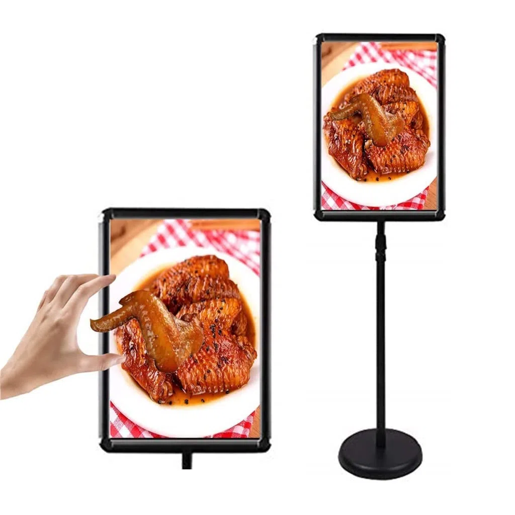 Soporte de Suelo para Carteles con Base, Soporte de Pedestal Resistente para Carteles publicitarios, Soporte para menús de Negocios para Colocar en el Suelo, Permite la visualiz, Black-A4