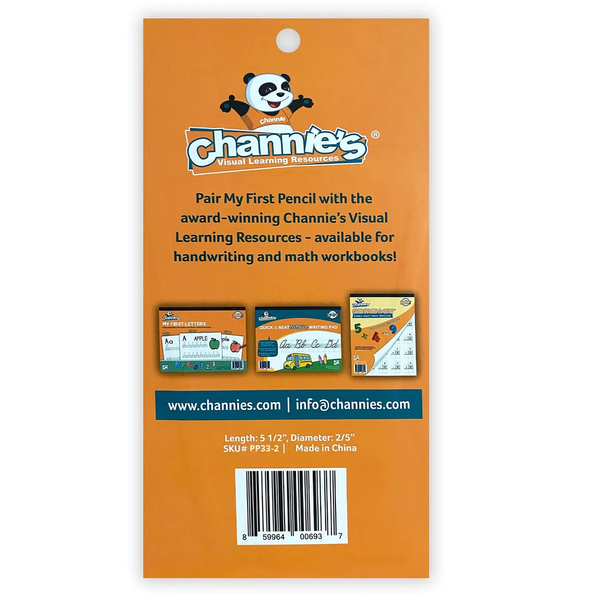Channie's Childrens My First Pencil, Kids Graphite Jumbo Barrel Pre-harpened 2B Lápices para niños de 3 a 7 años, panda de madera, paquete de 2 (10 lápices)