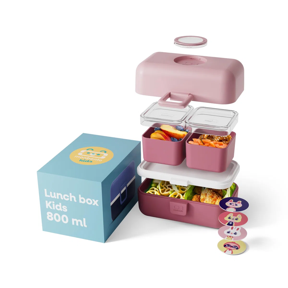 monbento - MB Tresor Blush Fiambrera infantil rosa - Lonchera para niños 3 Compartimientos - Caja merienda - Bento box sin BPA - segura y duradera