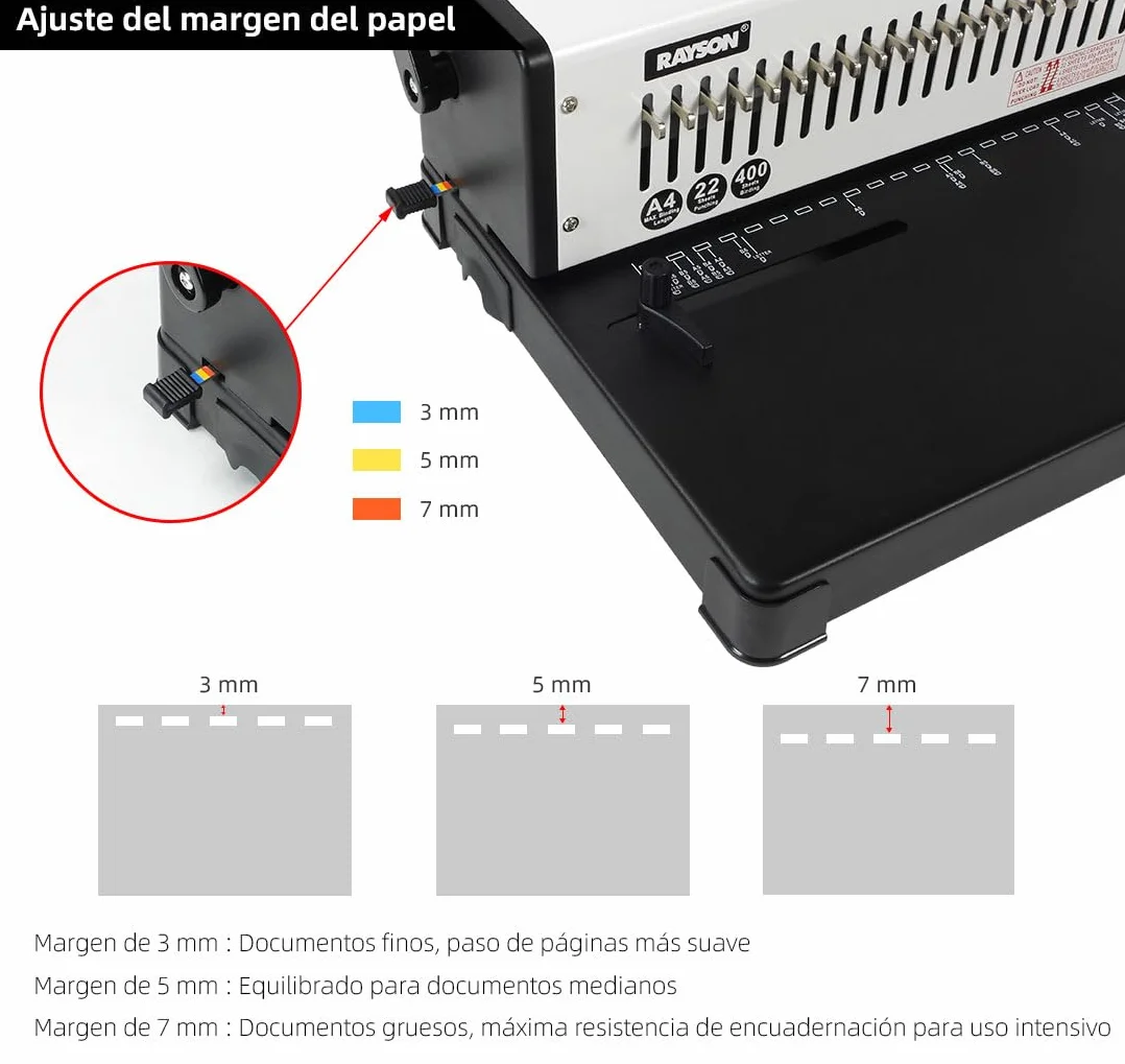 RAYSON Máquina de Encuadernación, Perfora 22 Hojas, Hasta 400 Hojas, SD-220B