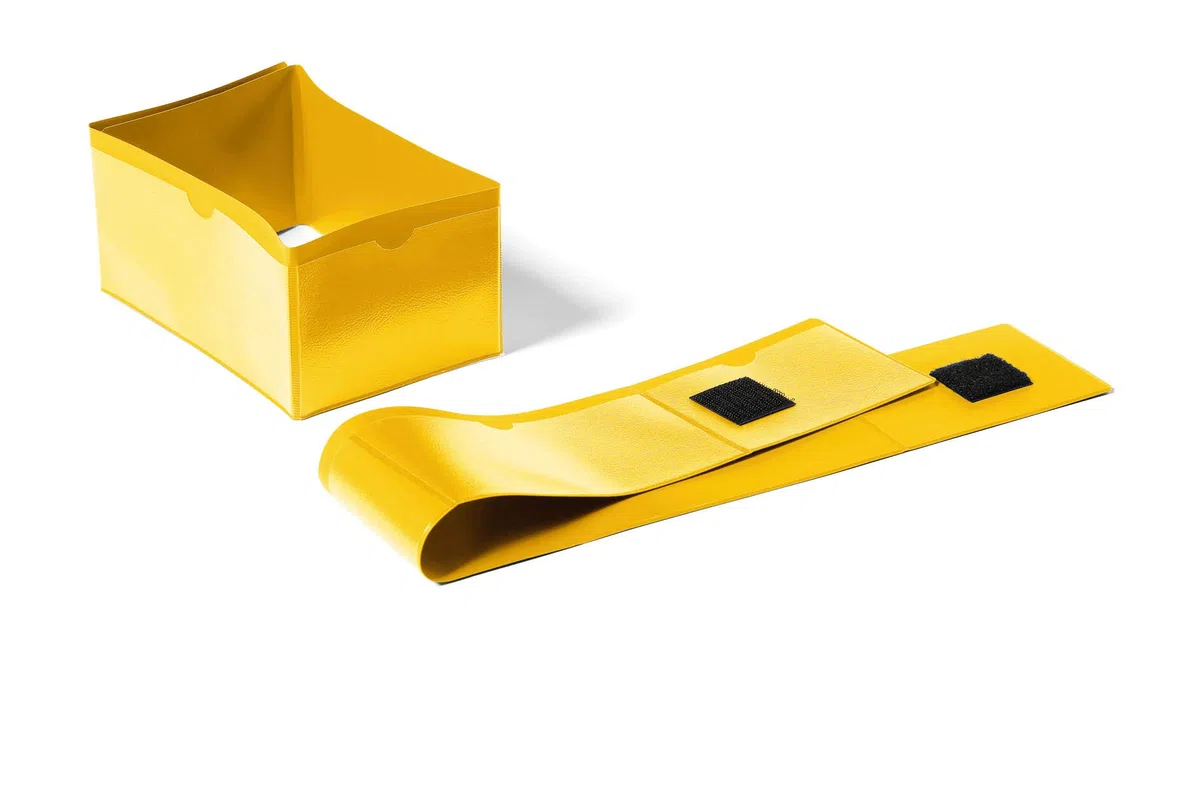 Durable 172404 Funda de pie de palet (145 x 75 mm, con cierre de velcro, puede ser etiquetada en 4 lados), paquete de 50 piezas, amarillo