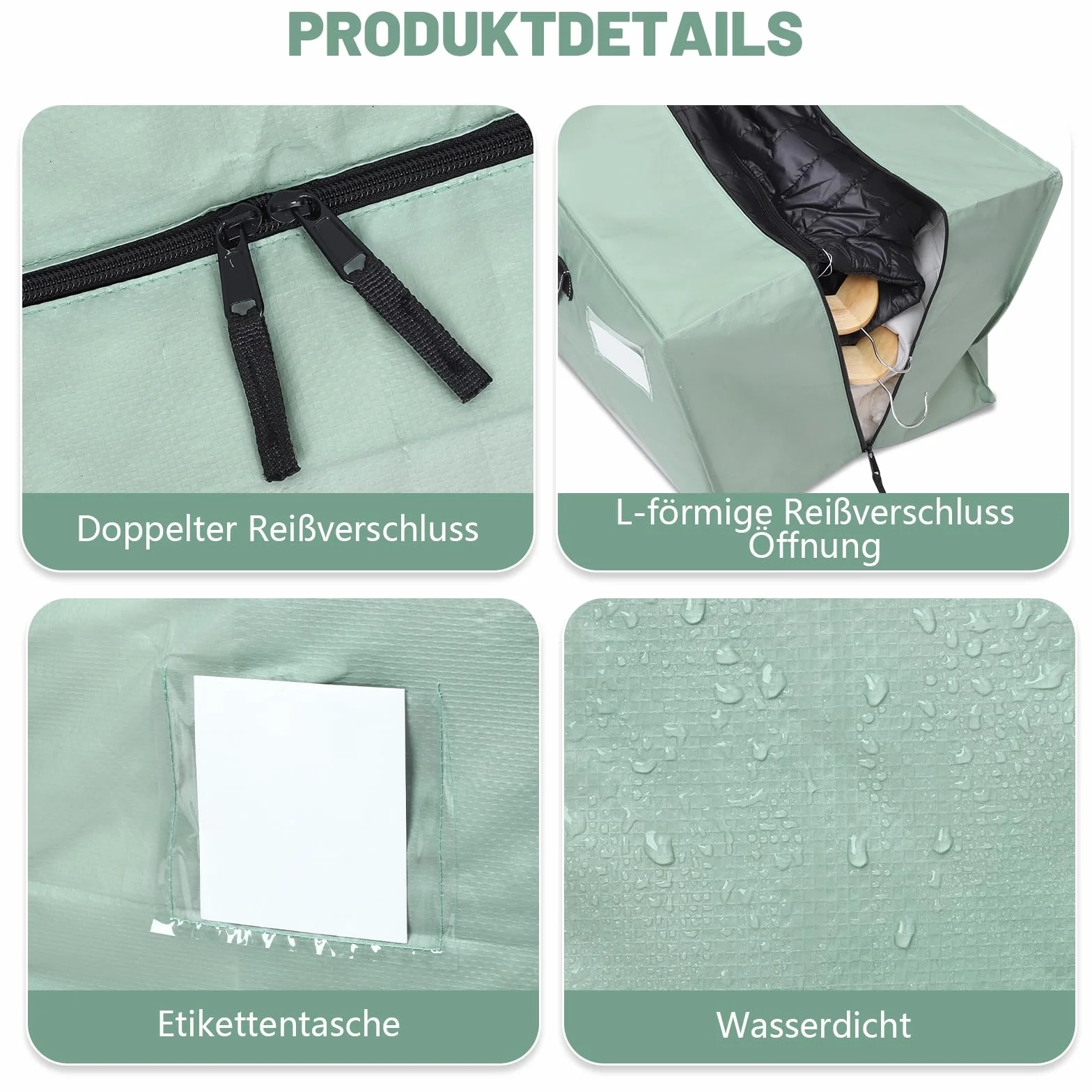 Dntorx 4 bolsas de almacenamiento de 120 L, resistentes al agua, cajas de mudanza, grandes con asa con cremallera, caja de almacenamiento plegable para mudanzas, camping, almacenaje ropa (verde