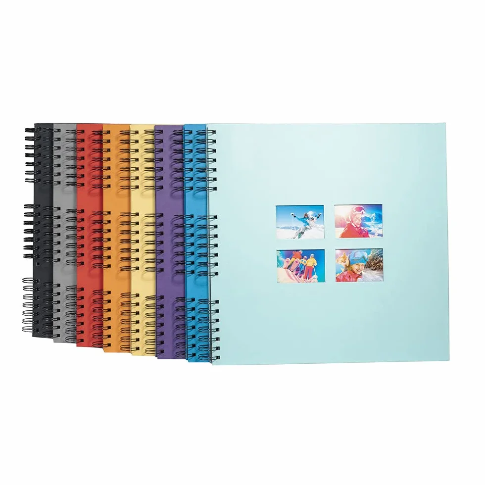 Exacompta - 15115E - Álbum de fotos en espiral MILANO - 360 fotos - 60 páginas negras - tamaño 32 x 32 cm - cubierta de papel azul efecto textil - ventana de personalización - certificado FSC®