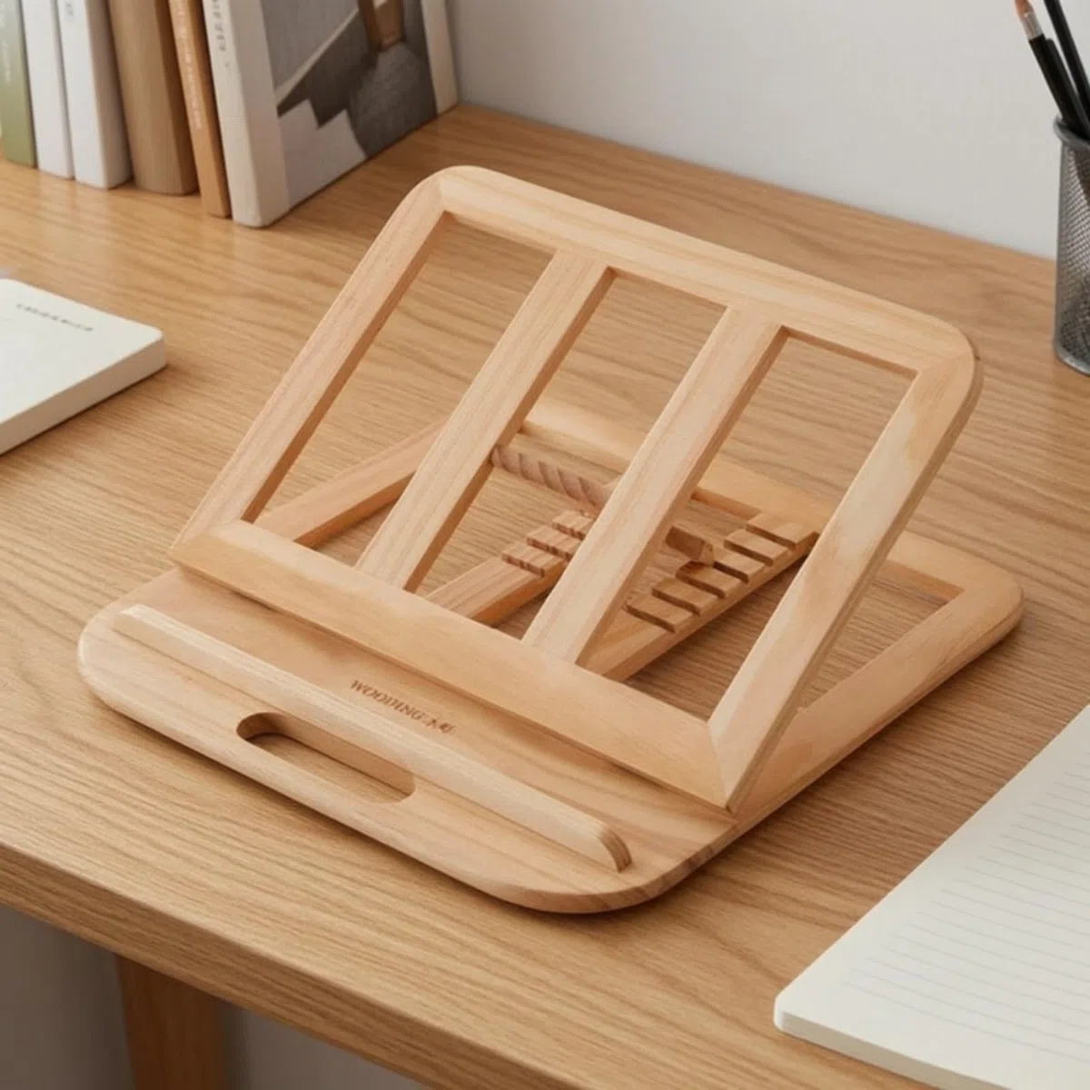 Soporte Portátil para Portátil Elevador Base Atril Soporte Ajustable de Madera de Pino con Ángulos Regulables y Bandeja Asa Ranurada Adecuado para, Soporte De Nogal 28x28x1.8cm
