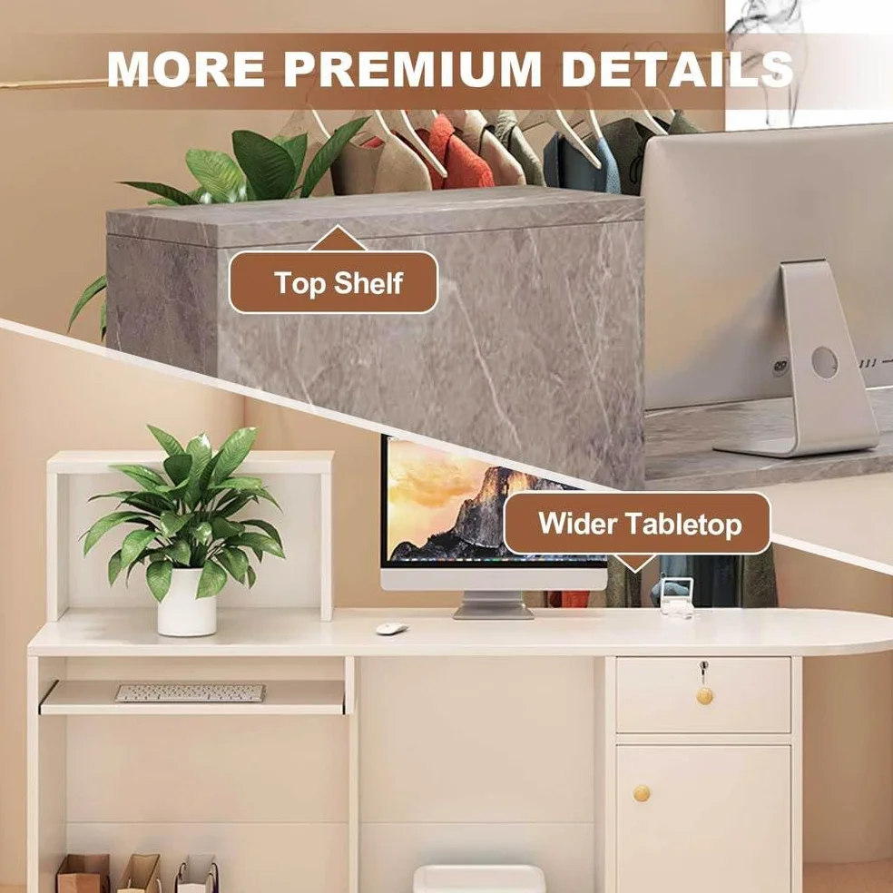 Mostrador de Recepción con Cajones & Cerradura y luz LED, Moderno Mostrador de Recepción, con Bandeja para Teclado y Armario de Almacenamiento para Caja, Vestíbulo, Oficina,Grey 2,120x45x100cm