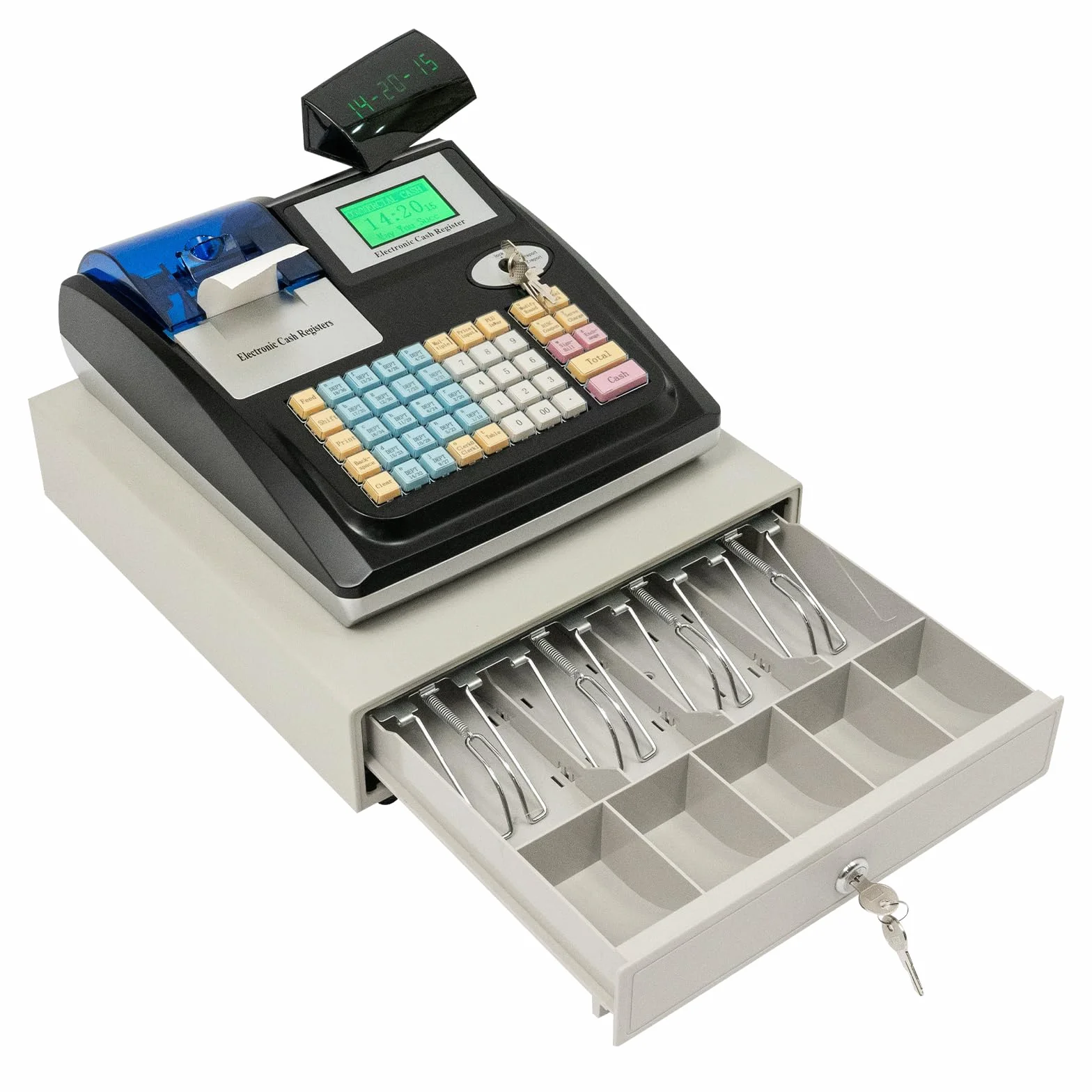 Caja registradora electrónica supermercado quiosco venta al por menor sistema POS con 48 teclas y doble pantalla Pos-cajas registradoras Soporte de mesa para restaurantes supermercados mayoristas