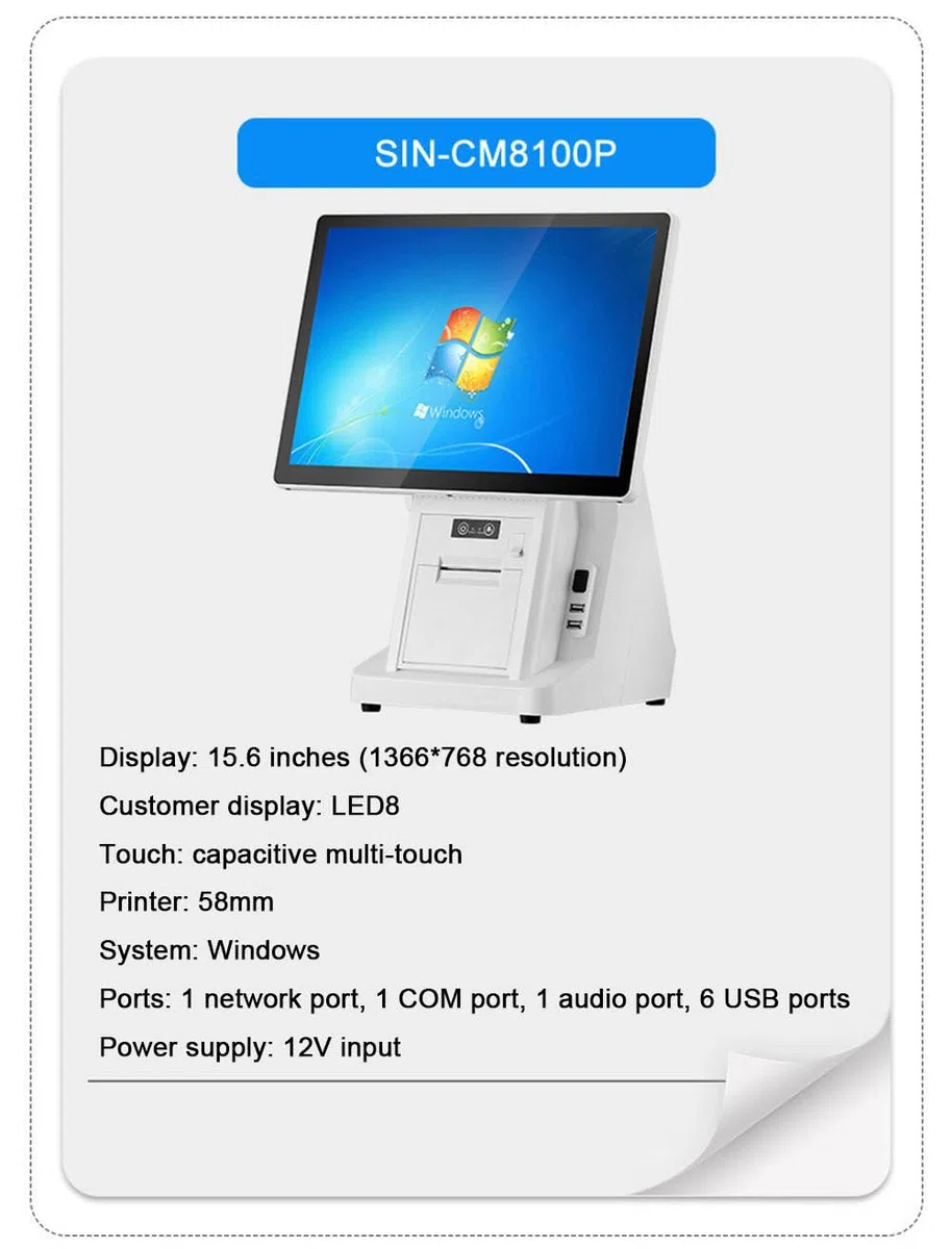 Caja Registradora Bar,Ángulo Ajustable con una Mano,8GB + 258GB,Registradora Tactil para Tiendas de Conveniencia,Centros Comerciales,Supermercados,Restaurantes,80mmPrinter