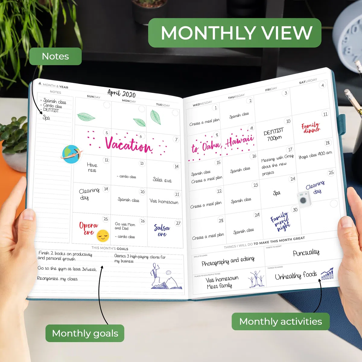 Clever Fox Hourly Planner PRO Premium – Planificador de horarios sin fecha con ranuras de tiempo diario – Cuaderno organizador personal para gestión del tiempo – Diario de vida semanal y mensual, | Organizador A4 con franjas horarias, horario semanal y me