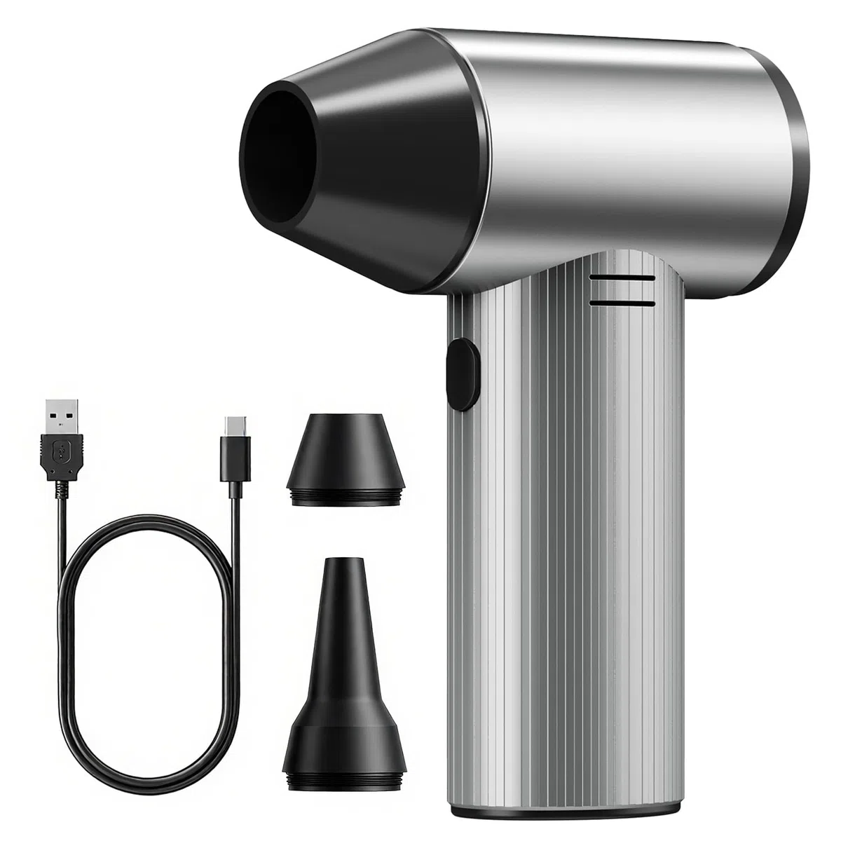Soplador de Aire Comprimido de Metal, 270000 TR/Min de Pulverización de Aire Comprimido con 3 Velocidades ajustables, Aire Comprimido Limpieza PC, Soplador Batería para Coche, Hogar y Exterior - Plata