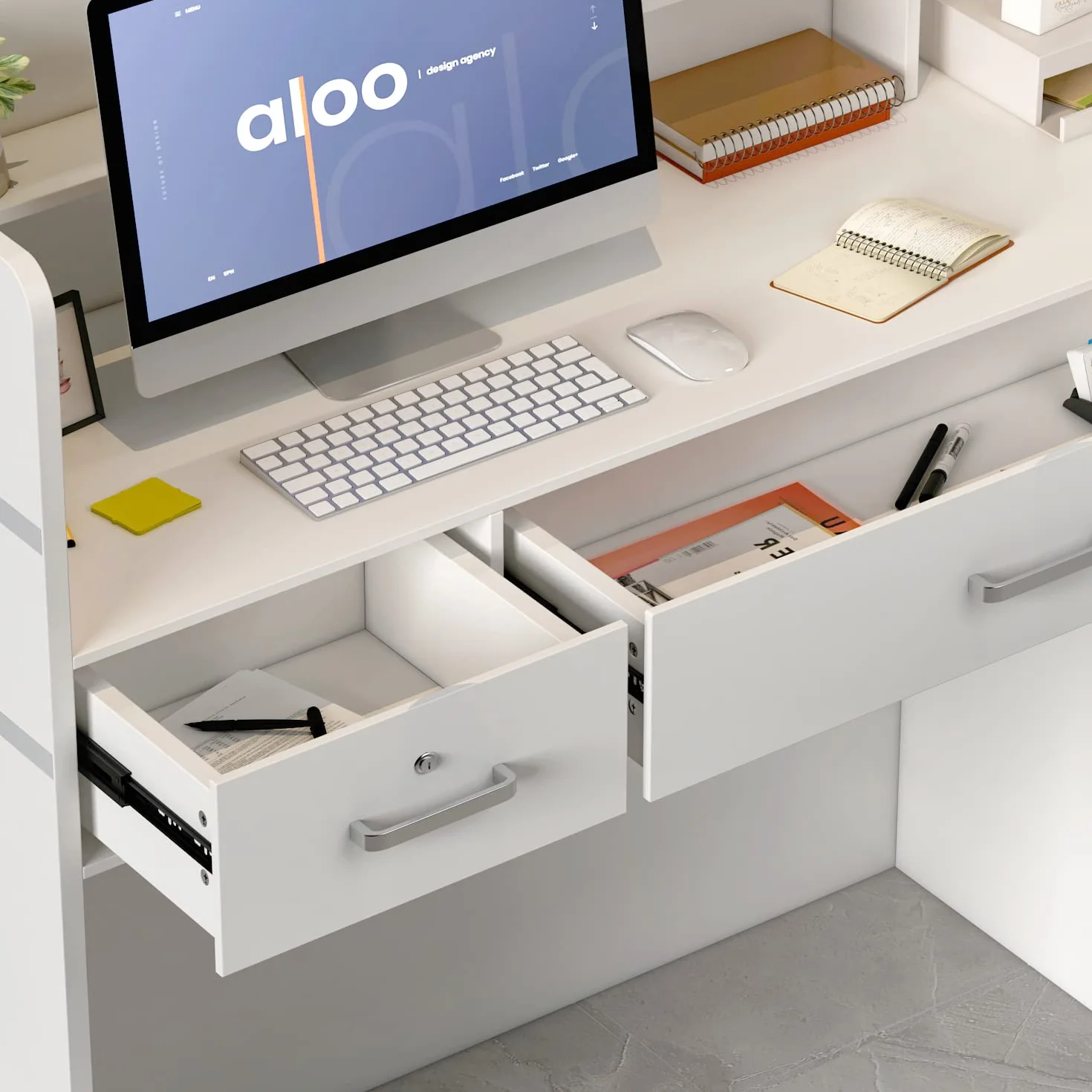 Mueble recepción mostrador oficina 3 cajones 120x48x110 cm Blanco
