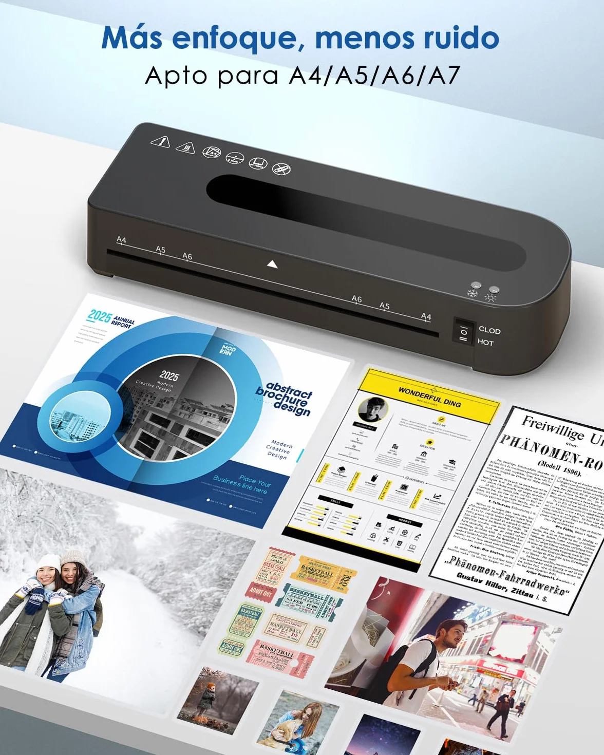 Máquina Laminadora A4 4 en 1 Plastificadora con 30 Bolsas para A4/A5/A6, Caliente y Frío con Cortador de Papel y Redondeador de Esquinas
