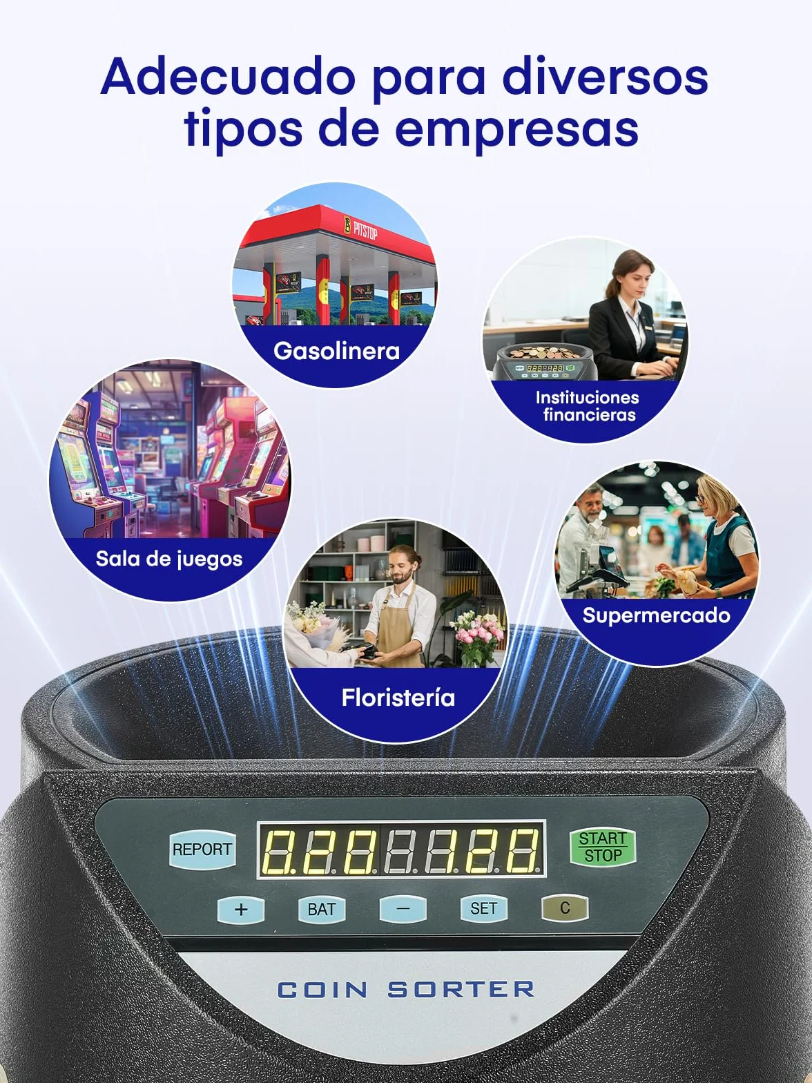 Contador de Monedas Euro, Clasificador de Monedas Capacidad para 800 monedas, Maquina Contar Monedas con 8 cajones de recolección, para colegios, tiendas y bancos