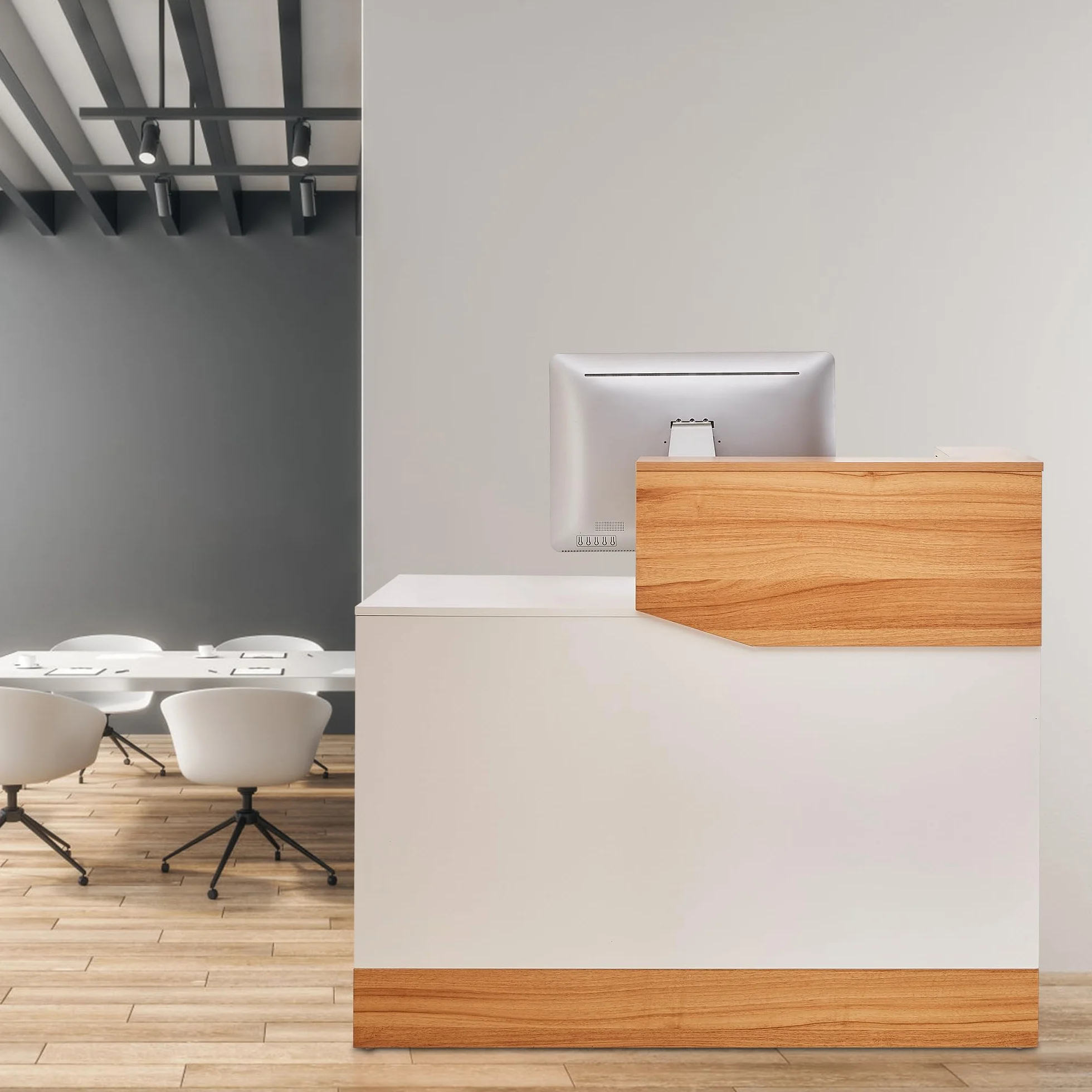 Mostrador de Recepción Moderno 120 cm Madera Escritorio Profesional con Organizador de Cables