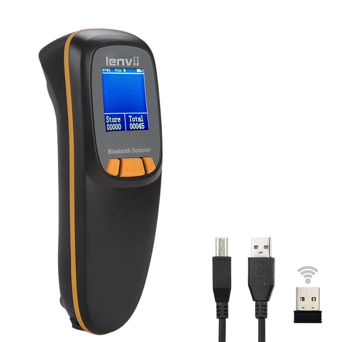 LENVII Portátil Bluetooth Escáner de código de Barras 2D – con Pantalla | 3 en 1 Inalámbrico QR Lector de código de Barras, 1200mAh, Compatible con Windows, Mac,Android Lector codigo de Barras(Negro)