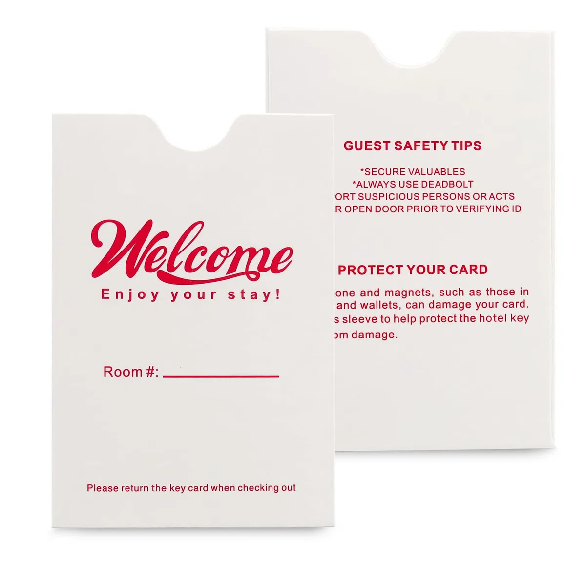 Hotel & Motel Tarjeta RFID para llave de motel sin contacto con funda de sobres, bienvenida, disfruta de tu estancia (paquete de 200 tarjetas, 50 fundas para regalo), color rosa