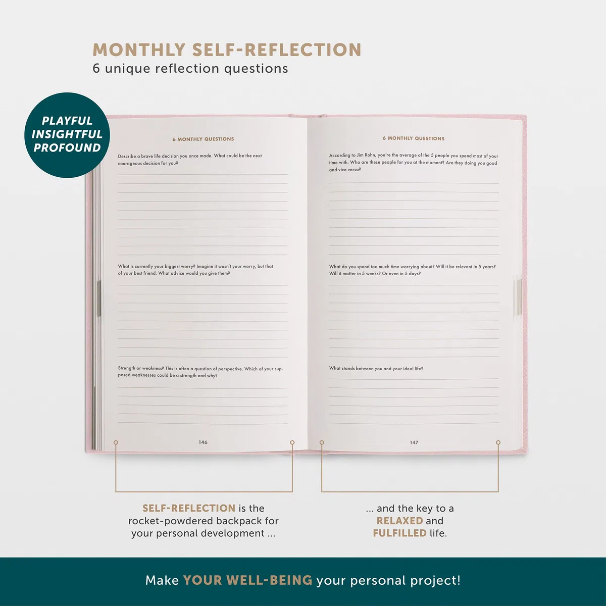 UrBestSelf 6-Minuten Diario de Gratitud PUR (Inglés) - Más Bienestar y Autoconocimiento + Diario Personal - Mindfulness, Meditación, Journaling Notebook para Adultos 2025