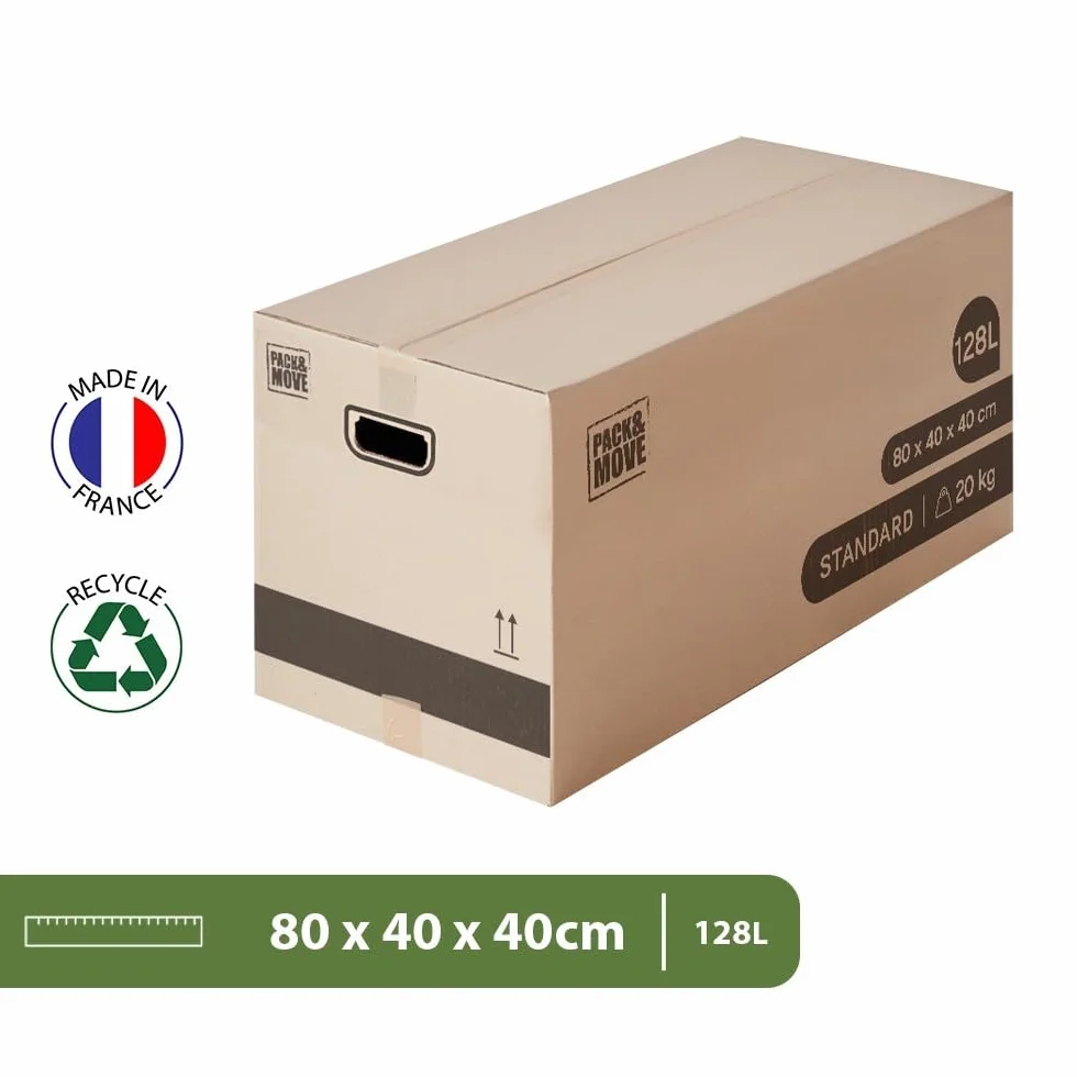 Pack and Move - Lote de 10 cajas para trasladar almacenamiento XL, 80 x 40 x 40 cm, asas reforzadas, 1 adhesivo