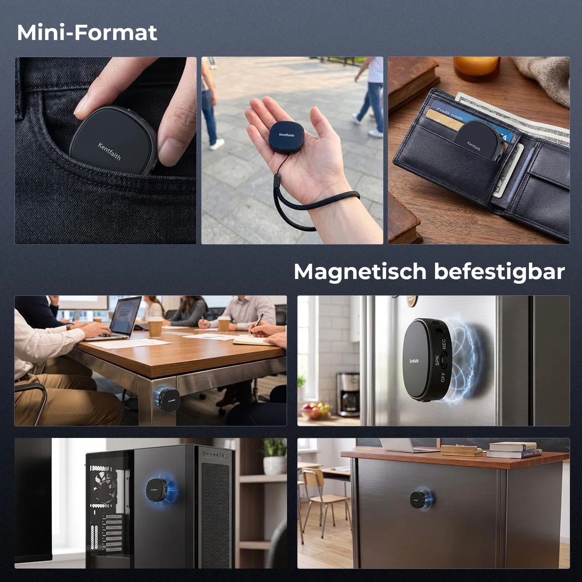 Kentfaith Mini Grabadora de Voz Magnética 128GB | Activación por Voz, Reducción de Ruido DSP, 25H de Batería, Grabadora Digital USB-C para Reuniones, Clases e Entrevista