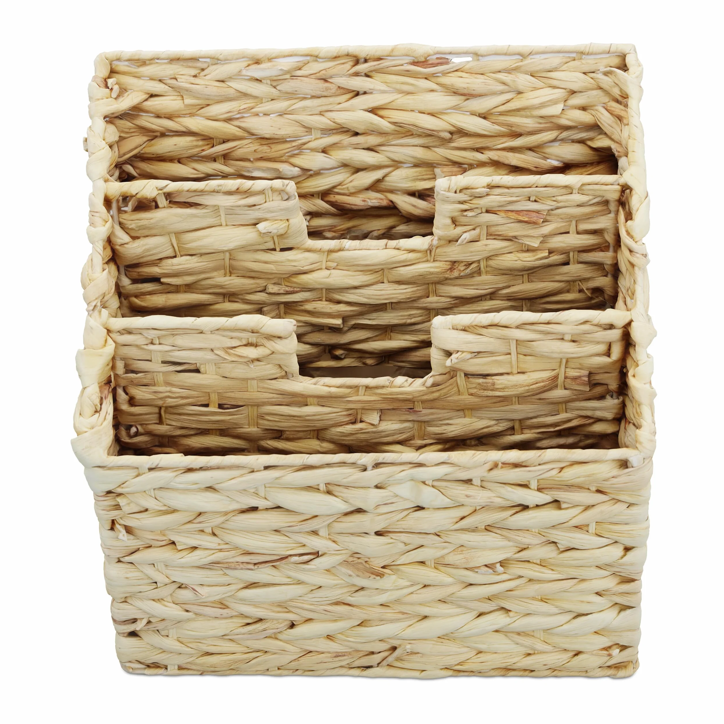 Relaxdays Revistero, Jacinto de Agua, 34 x 34 x 20 cm, 3 Espacios, Soporte Revistas y Periódicos, Portarevistas, Natural