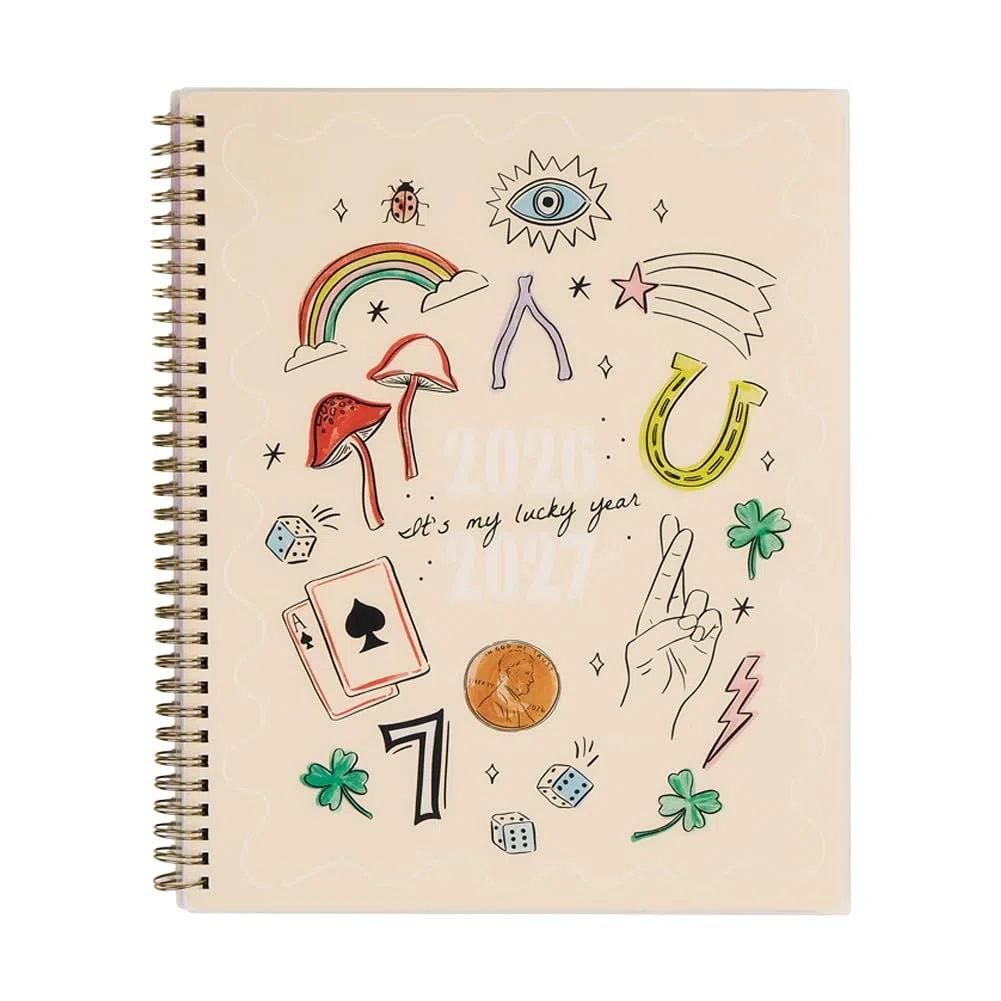Organizado por Happy Planner - Agenda de doble bucle con fecha de 12 meses de julio de 2026 a junio de 2027, tamaño grande, 8.5 x 11 pulgadas, diseño académico, día de la suerte