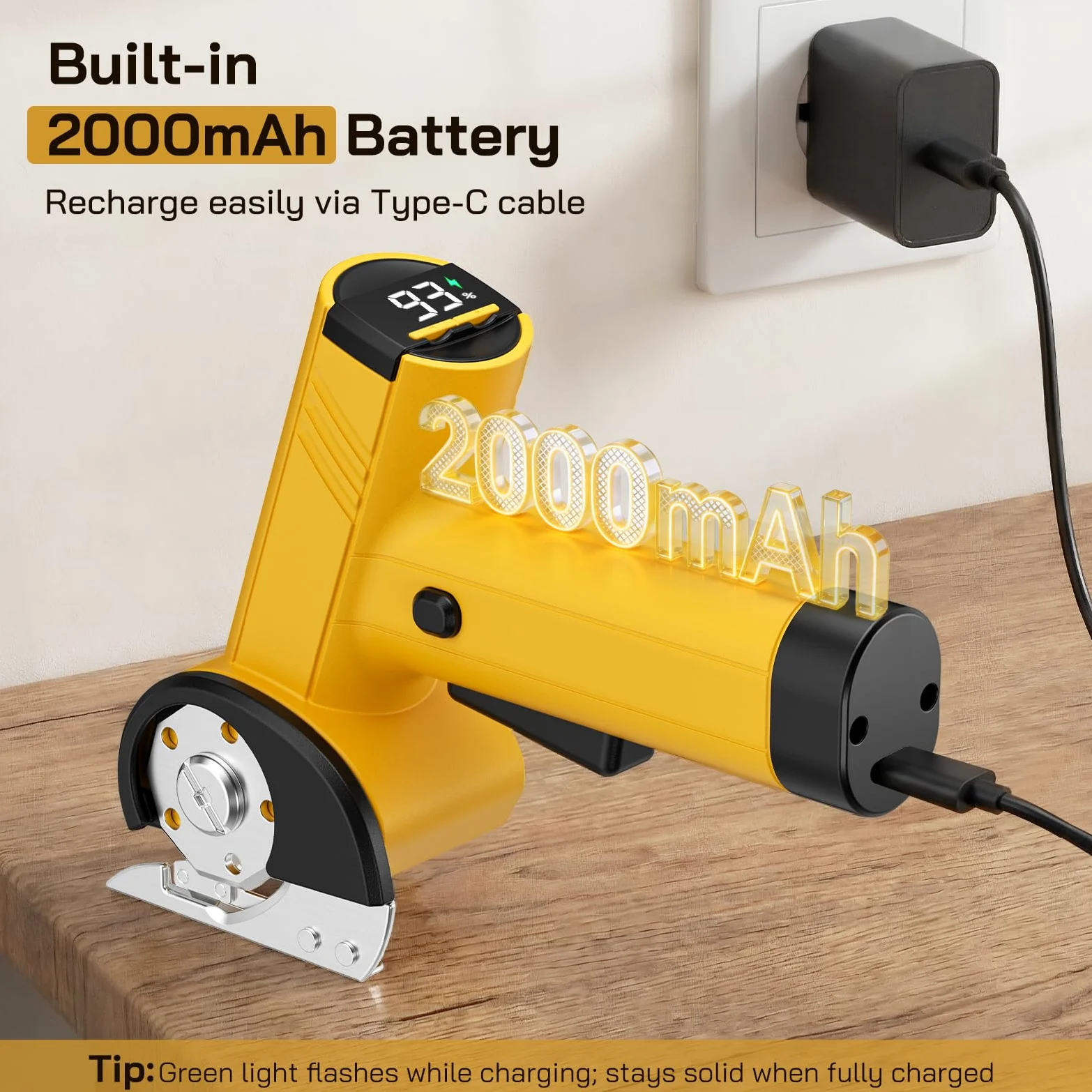 Cortacartón inalámbrico 420 RPM, tijeras eléctricas con 2 cuchillas, pantalla LED y digital, 4 velocidades, cortadora rotativa para corte preciso de tela, cuero y cartón.