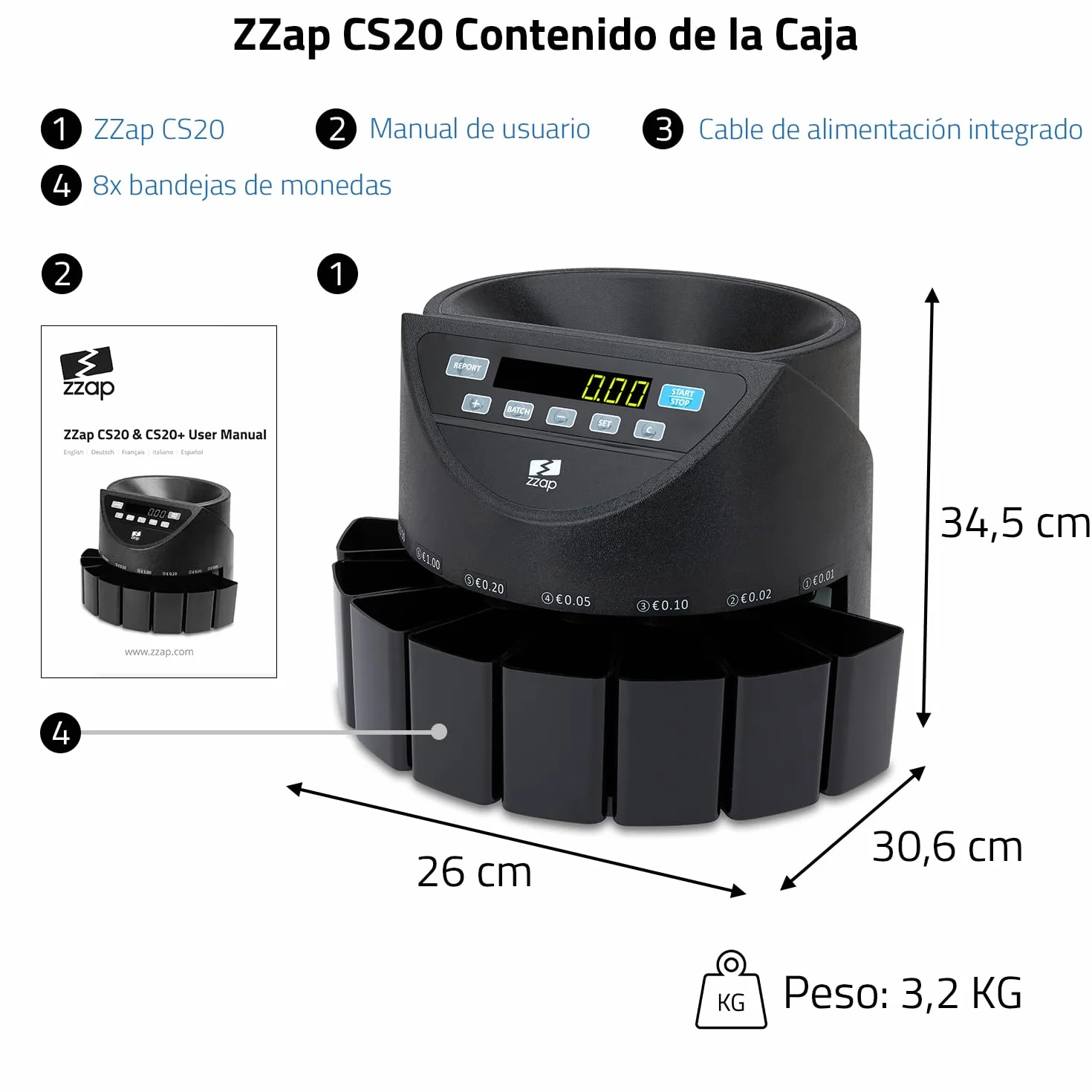 Contadora y clasificadora automática de monedas EURO ZZap CS20 220 monedas/minuto