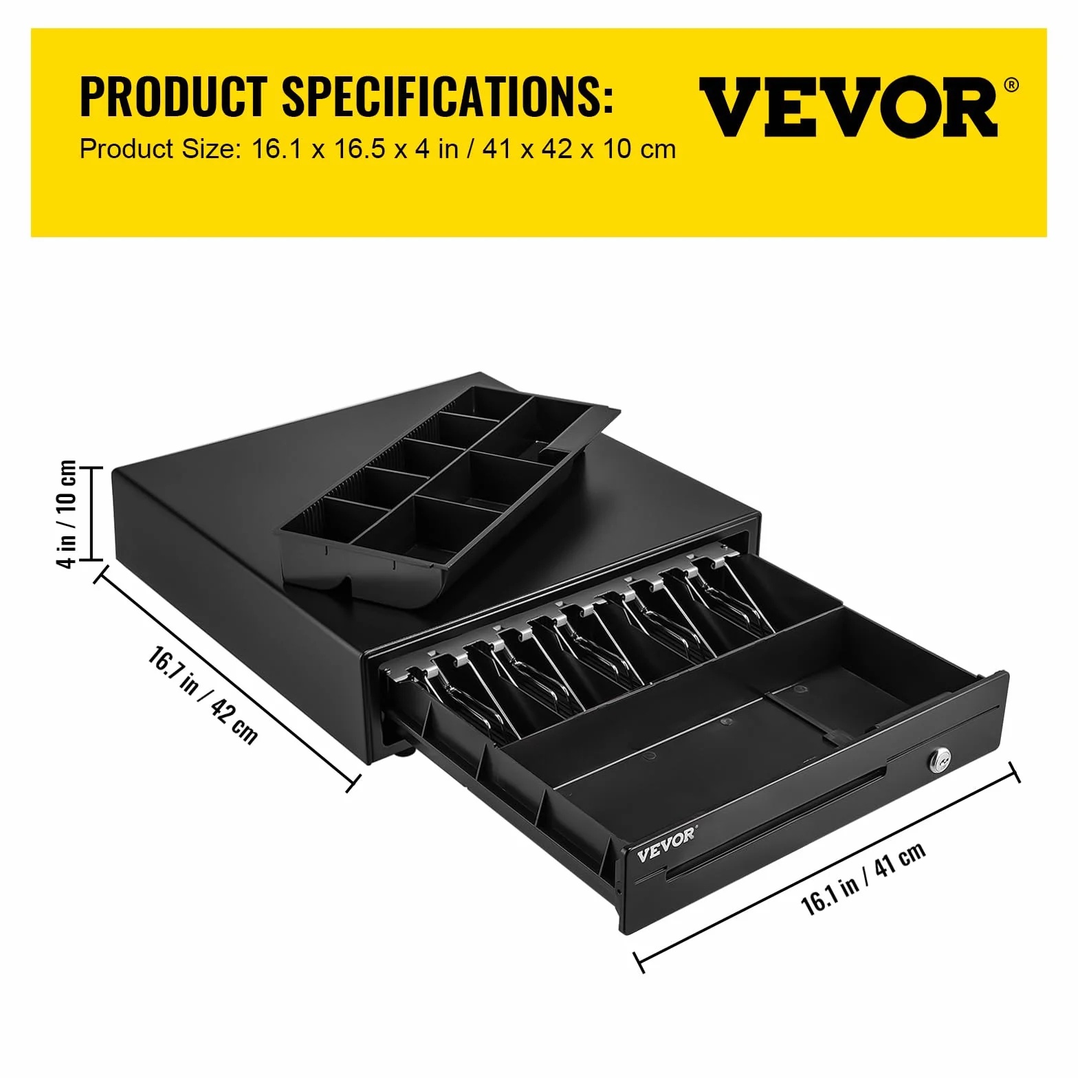 VEVOR Cajón de Efectivo 12V 2 Llaves 41x42x10 cm Caja Registradora