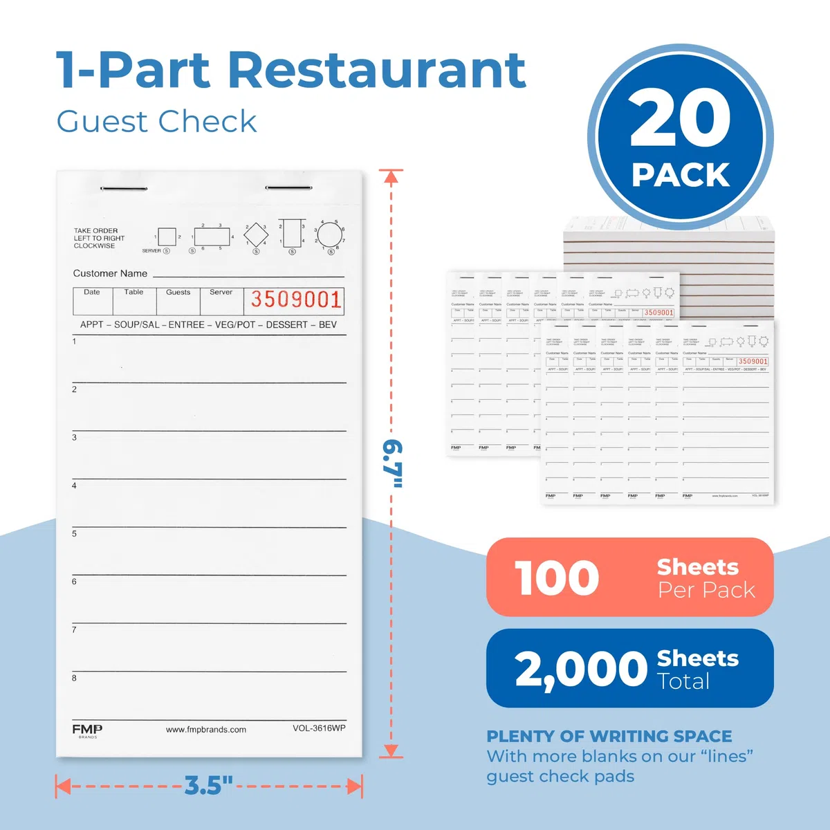 [20 blocs, 100 hojas/bloc] bloc de notas para camarero y camarera, bloc de notas para comensales, camiones de comida, bares, cafeterías y servicio de entrega