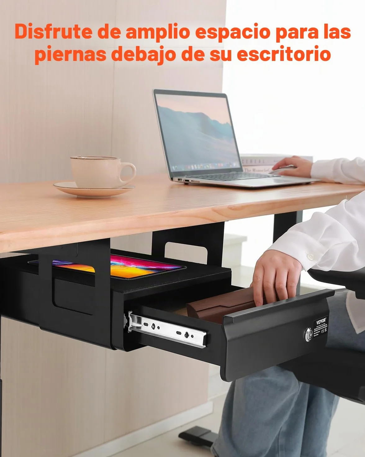 VEVOR Cajón Deslizable Debajo del Escritorio con Cerradura, Organizador de Almacenamiento Oculto, 365 x 335 x 185 mm