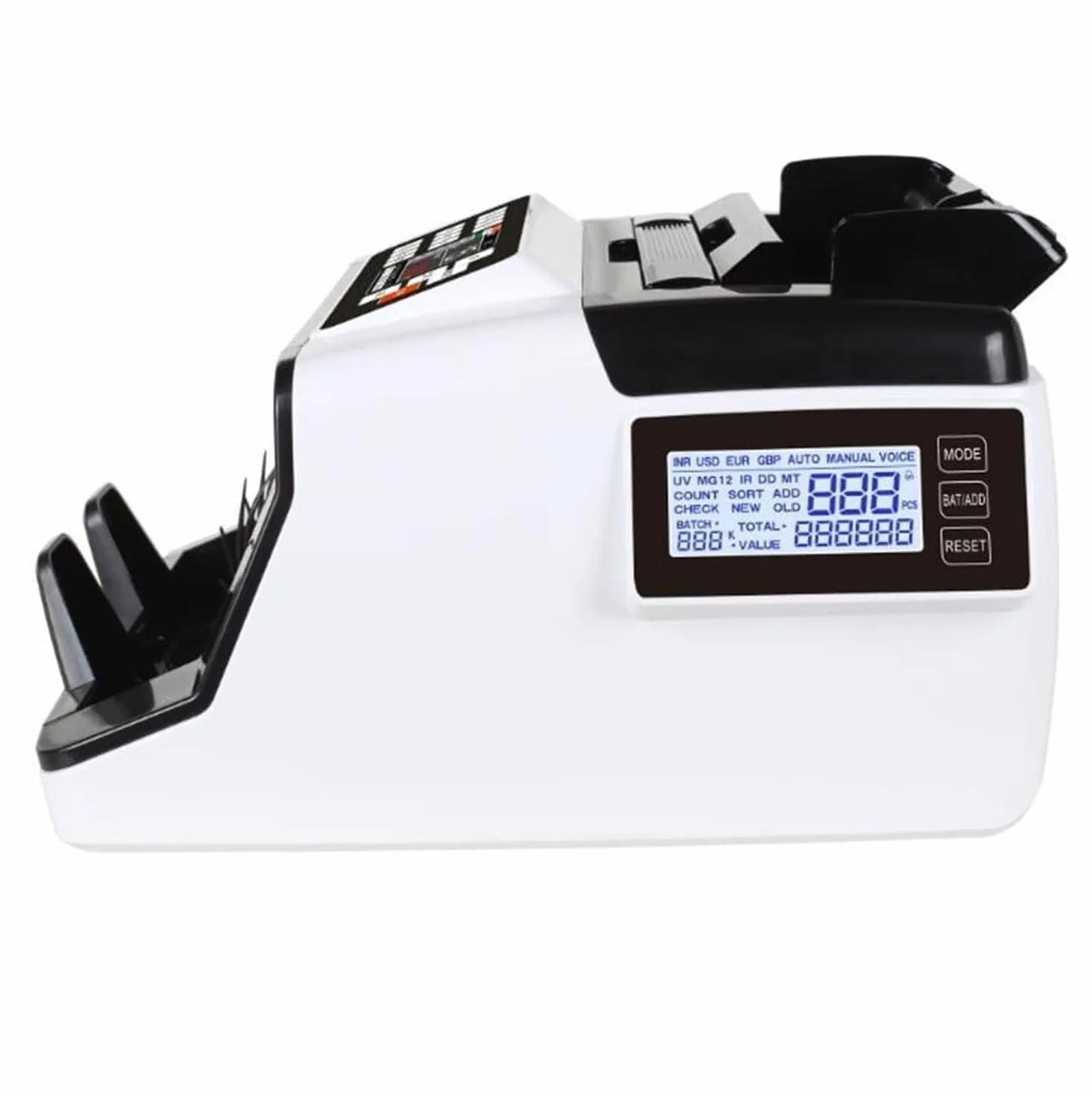 Contador y detector de Billetes falsos de Denominación Mixta Maquinas para Contar Billetes Mixtos con 8 Veces Preciso EUR, USD, GBP Cuenta 1000 Billetes por minuto. Detección UV, MG, MT, IR.