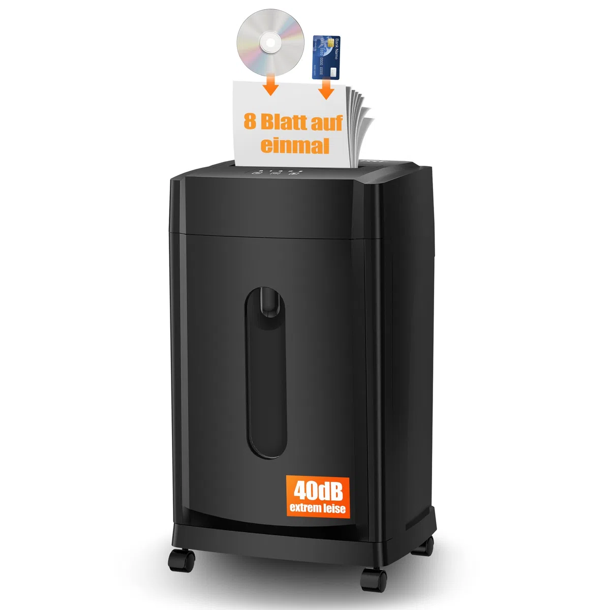 KRT - Destructora de papel profesional - Bajo ruido 38 dB - 30 minutos de autonomía - Microcorte P-5 - 8 hojas/1 CD - Cubo de basura extraíble de 30 litros - Antiatascos de papel - Ruedas para oficina