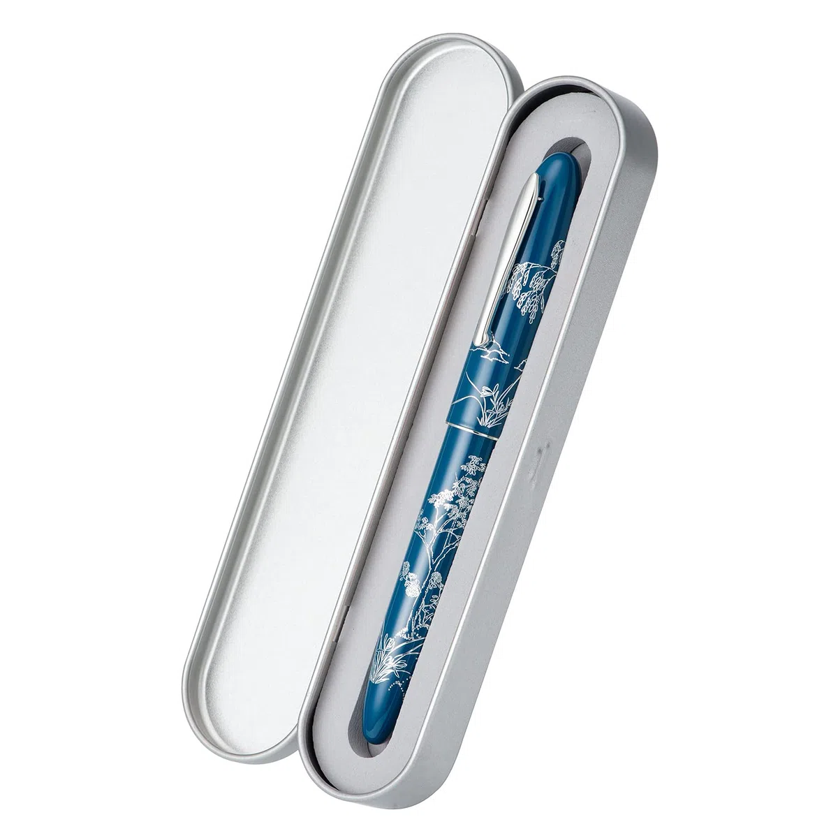 Hongdian N23 - Pluma estilográfica de conejo azul, hoja larga, punta media, borde plateado, diseño de tallado de conejo de la suerte, de escritura suave con convertidor y caja de bolígrafo de metal