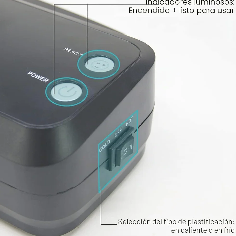 Plastificadora Pro A4, A5, A6, A7 en caliente y frío hasta 250 micras.