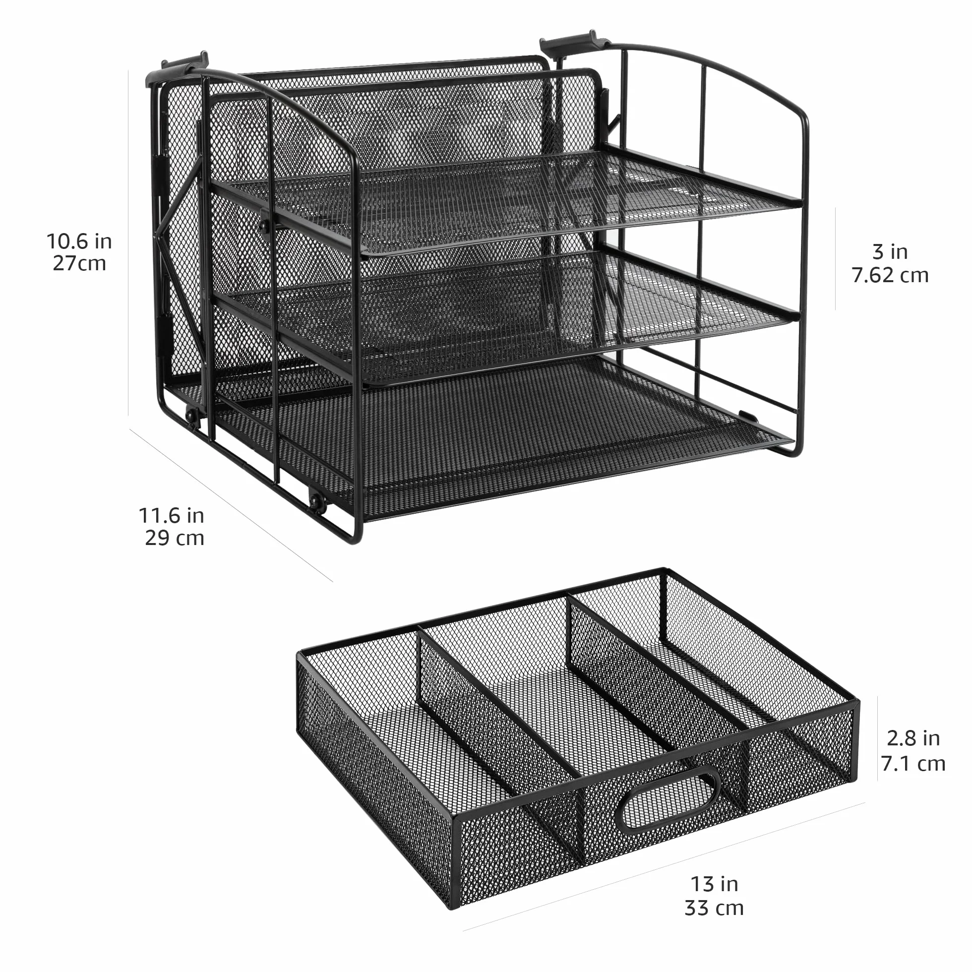 Amazon Basics Organizador de escritorio 3 bandejas cajón deslizante soporte colgar archivos negro