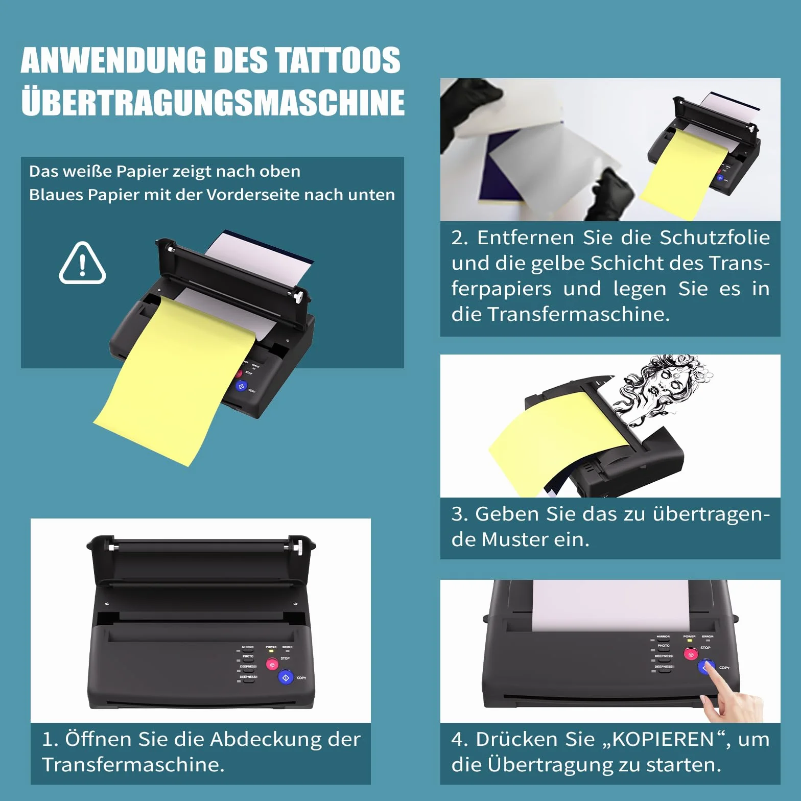 Termocopiadora Tattoo Impresora Tattoo con 20 Piezas de Papel de Transferencia para Tatuaje