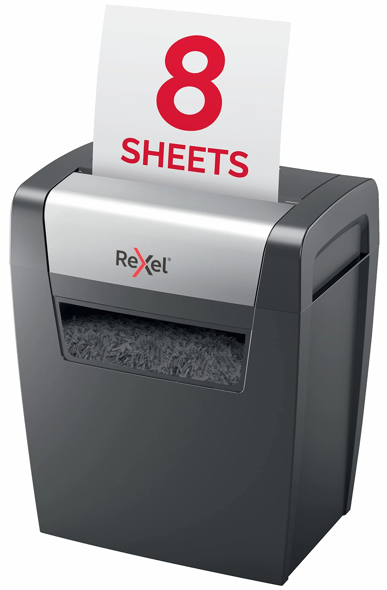 Rexel 2104570EU - Destructora Personal/Home Office Momentum X308, Destruye hasta 8 Hojas, Papelera de 15L, Corte en Confeti, Seguridad P3, Ideal para Casa/Negocios, Destruye Papel, Grapas y Clips