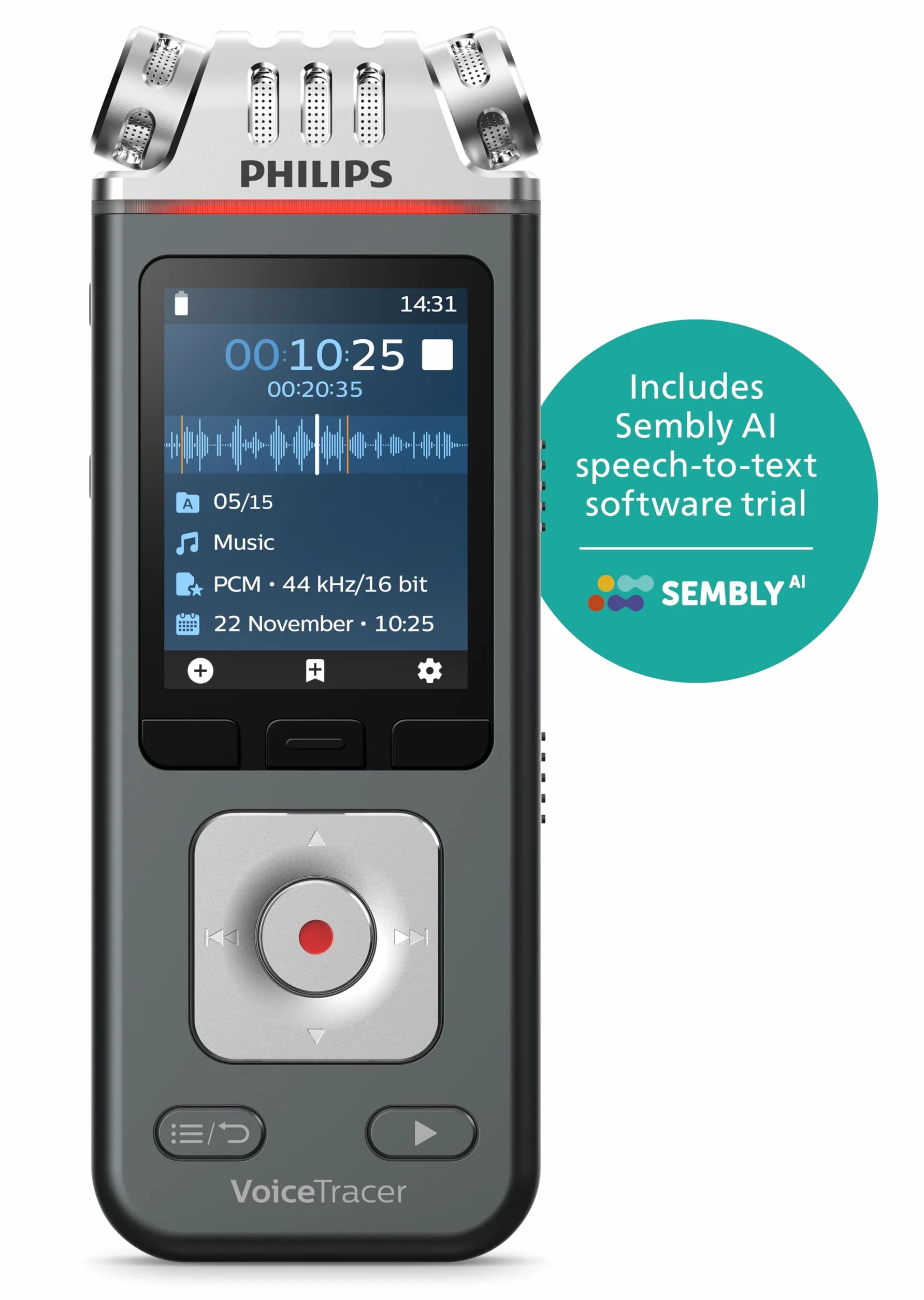 Philips VoiceTracer Nero, Grigio