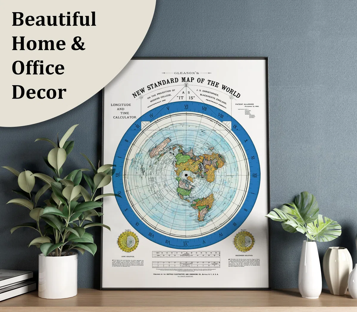 Riley Creative Solutions 1892 - Póster de Mapa de la Tierra (61 x 91 cm), diseño de Alexander Gleason, Blue Ring, 24 x 36