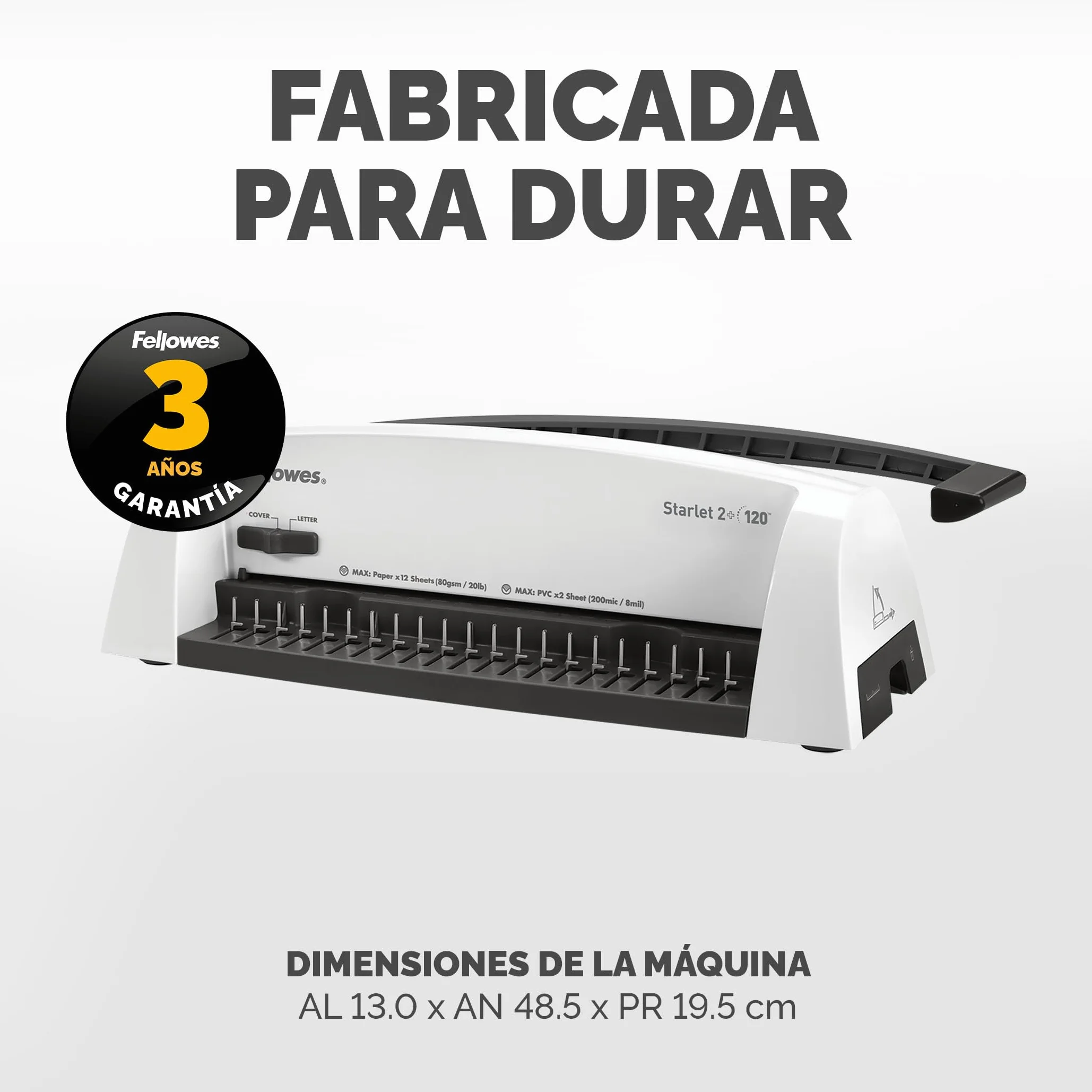 Fellowes Star+ Rilegatrice a dorsi plastici, Capacità di perforazione di 12 fogli per documenti A4, Rilegatrice manuale a pettine, Capacità di rilegatura di 120 fogli, Ideale per l'ufficio domestico