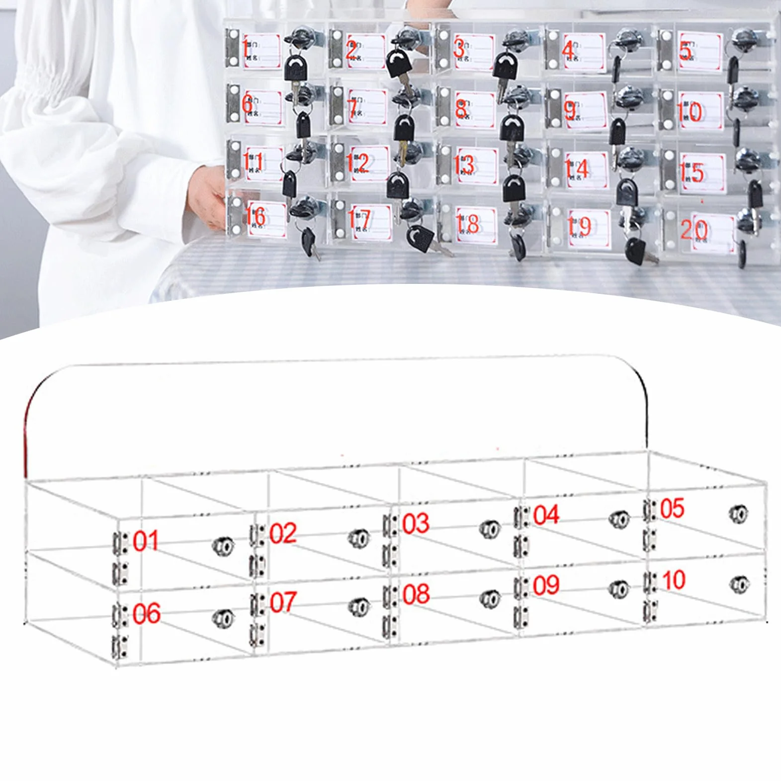 Caja de almacenamiento de acrílico transparente con 40 rejillas y cerraduras de puerta para teléfonos, ideal para aulas, salas de reuniones, talleres y gimnasios