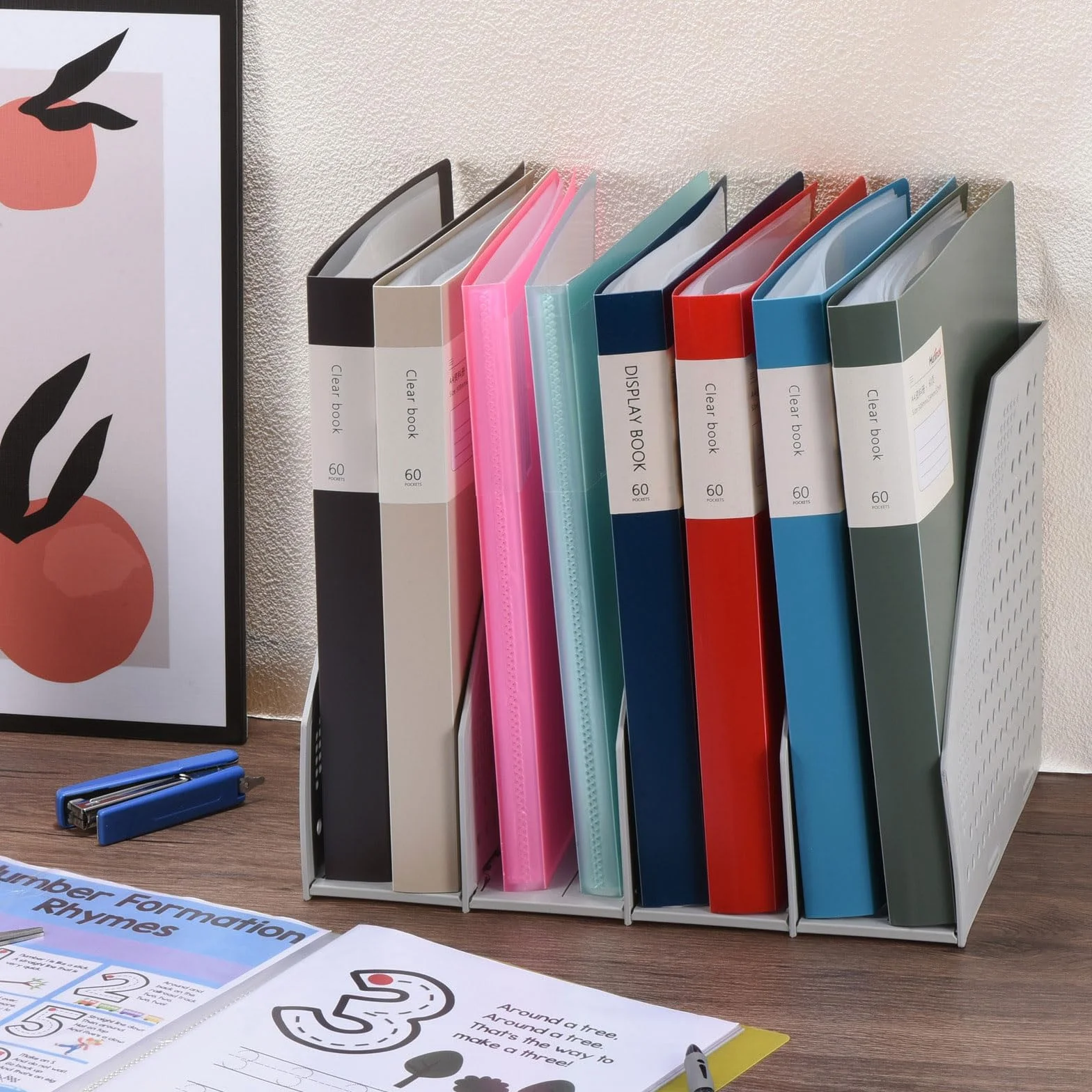 PATIKIL Carpeta de Archivador de 11.6 x 8.3 Pulgada, 4 Unidad, 60 Página, Libro de Presentación con Fundas de Plástico Transparente para Documentos y Obras de Arte, Azul Claro