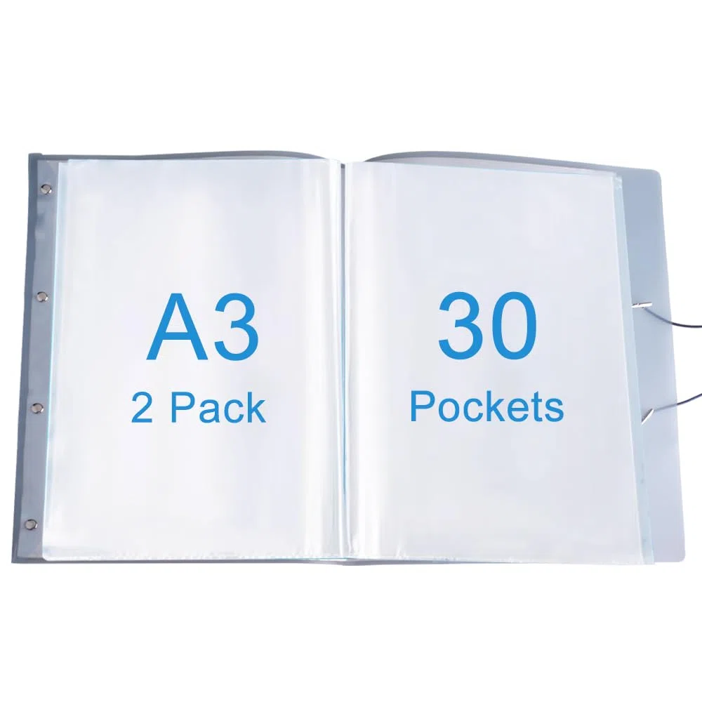2 unidades A3 Päsentationsdisplay Book, Carpeta de presentación PP A3 con 60 fundas transparentes (cada libro 30 fundas transparentes), color azul