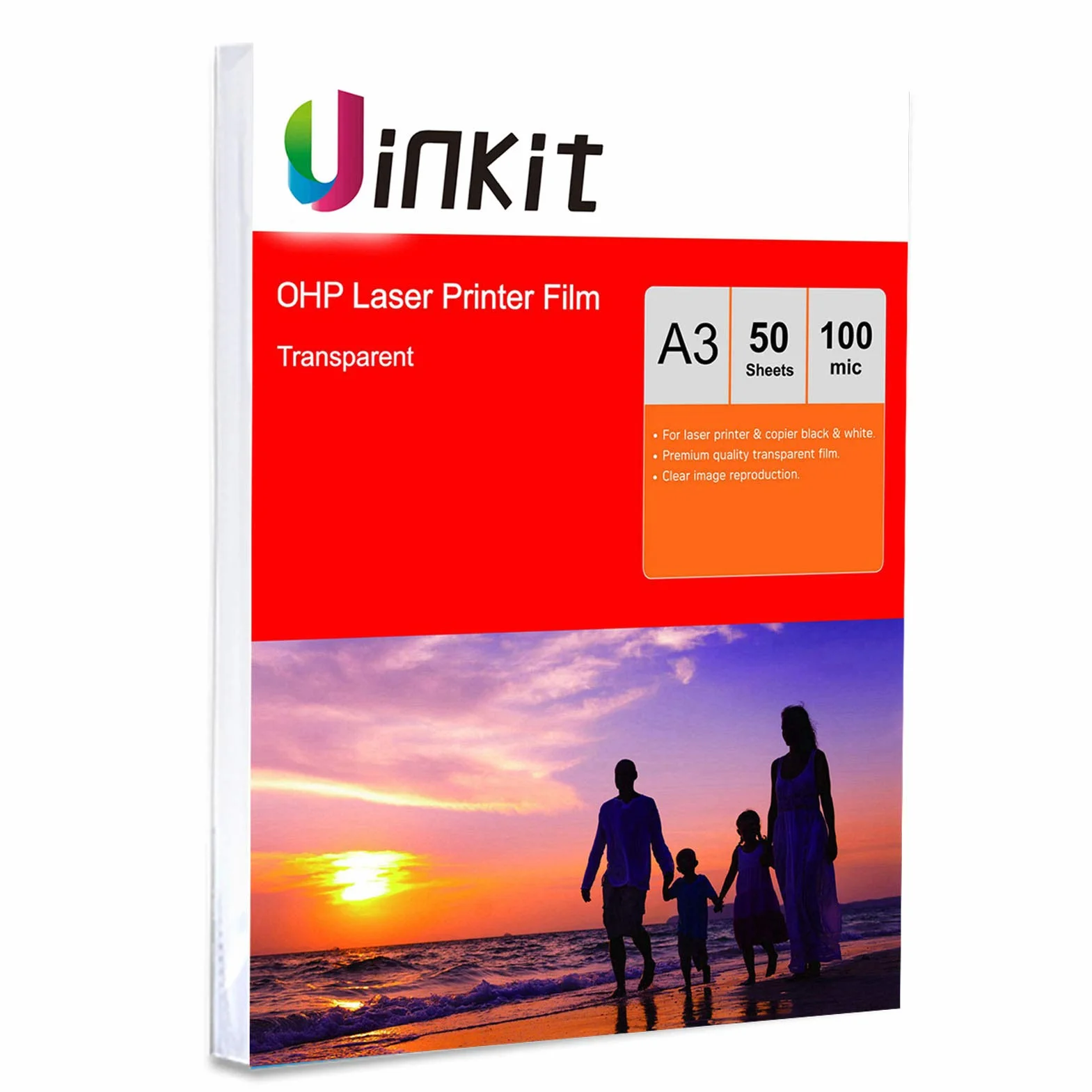 Lámina para retroproyector A4 y A3, para impresora láser y fotocopiadora. Lámina transparente de Uinkit A3 x 50 Sheets