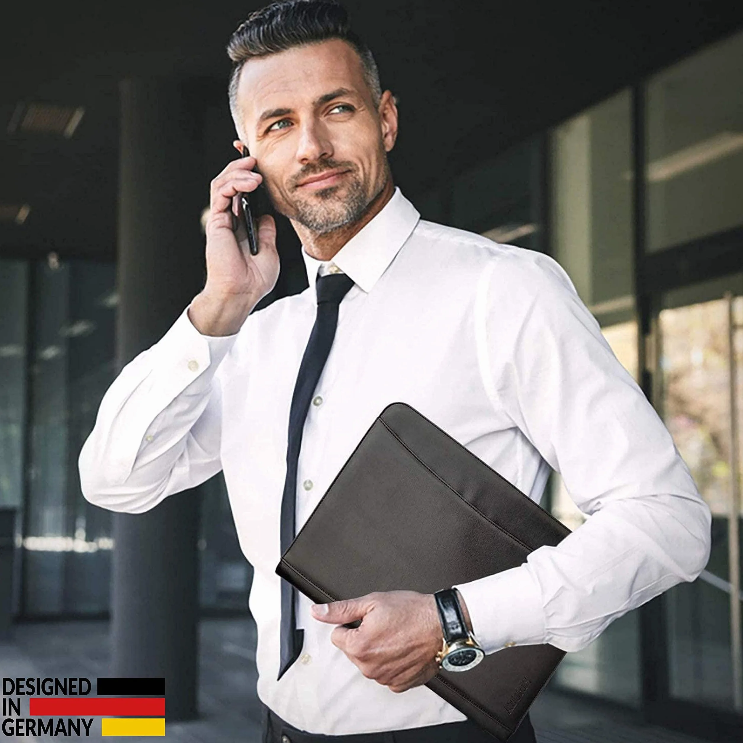 Portadocumentos A4 Premium con doble cremallera y compartimento de 13 pulgadas para la tableta, IPad Carpeta de Conferencias profesional de PU-cuero para hombres y mujeres