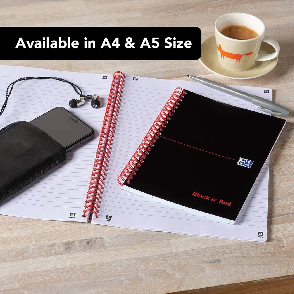 Cuaderno de espiral Oxford Black n ‘Red, 100 páginas, rayado y perforado A4