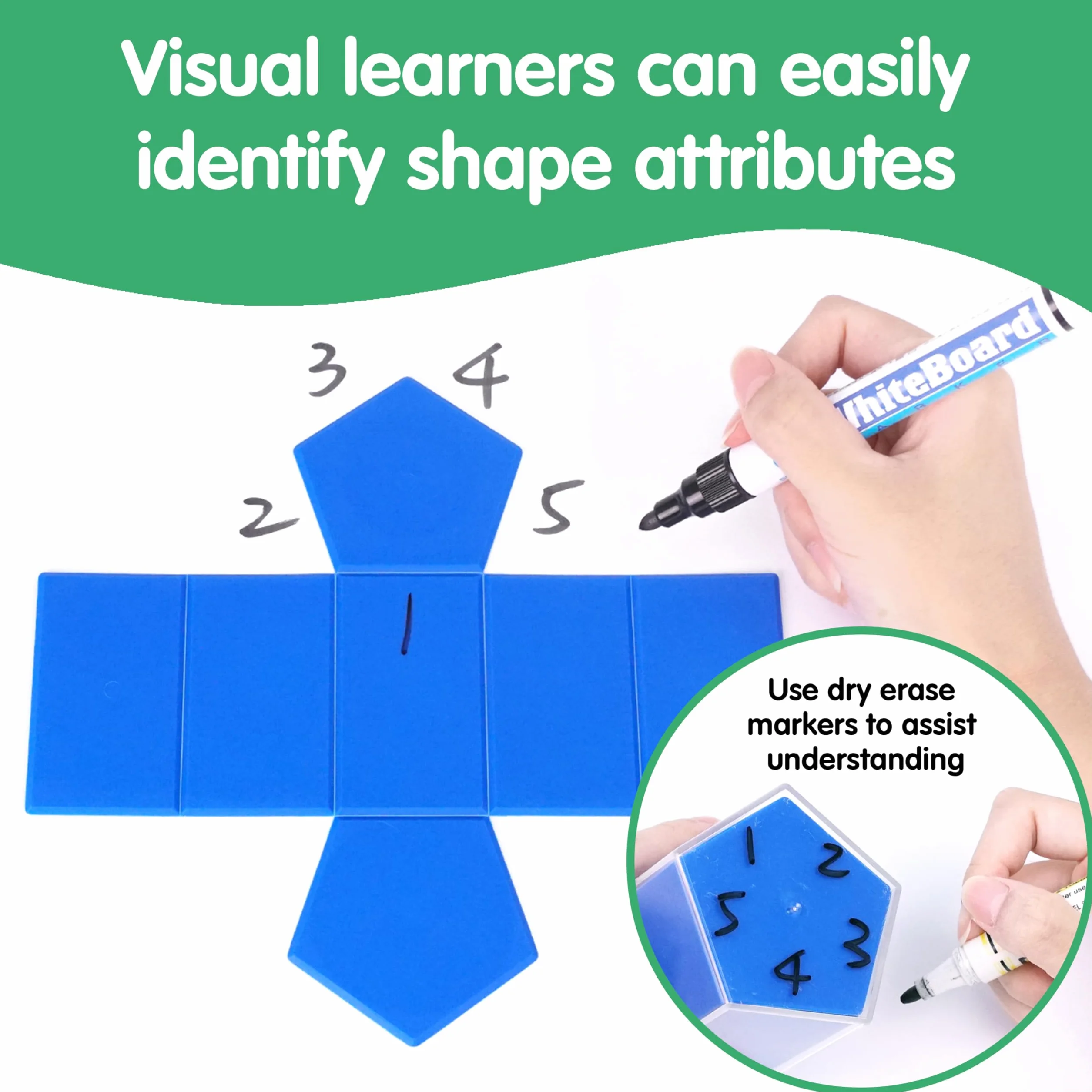 Learning Advantage edxeducation 2D3D - Sólidos geométricos | Juego de 24 | 12 Formas, 12 Redes Plegables y guía de Actividades | Manipulación de matemáticas y geometría para niños