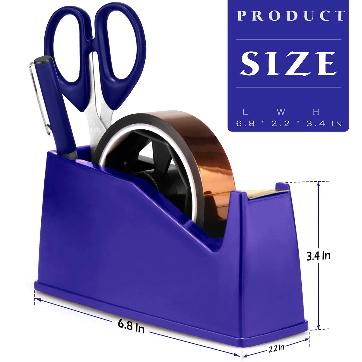 Dispensador de cinta térmica, dispensador de cinta adhesiva, soporte para núcleos de 1 pulgada y 3 pulgadas, 6.8 x 2.2 x 3.4 pulgadas, dispensador de cinta de escritorio, cinta térmica para
