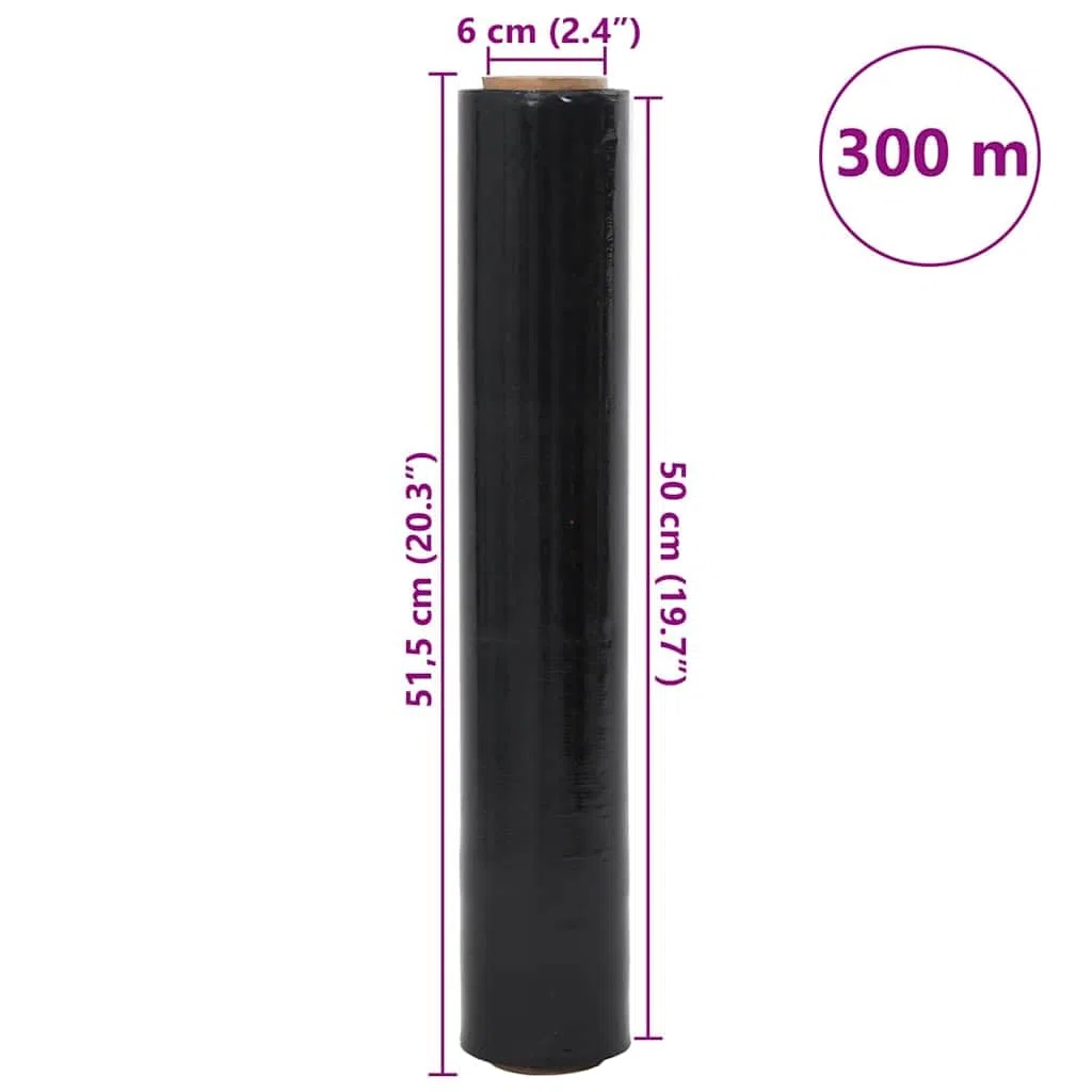 Film elástico negro 17 μm 50 cm x 300 m 2 unidades material de embalaje PE resistente a desgarros estable para embalaje, envío, transporte, almacenamiento, mudanza, oficina y correo