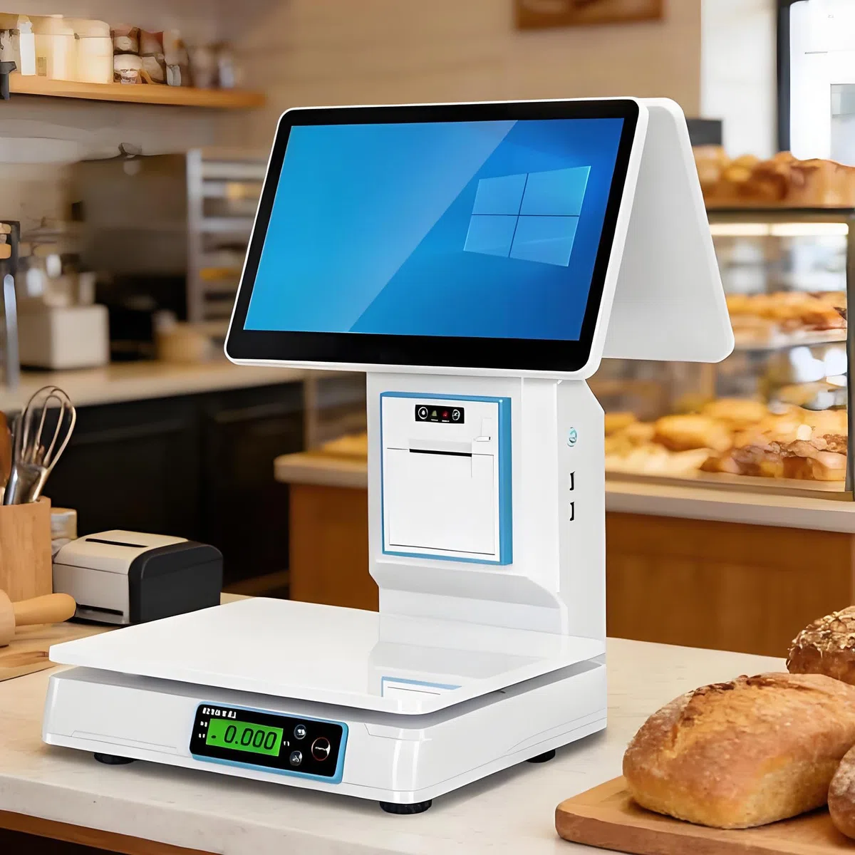 Caja registradora con sis-Tema TPV, Caja registradora Inteligente Todo en uno con IA para pequeñas Empresas, con cajón portamonedas y escáner de código de Barras. Singlescreen